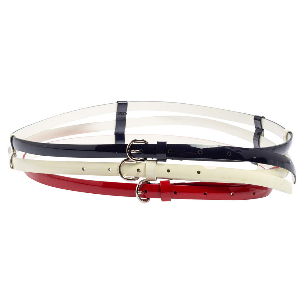 Pre Owned D&G Multicolor Patent Leather Triple Slim Waist Belt 90CM