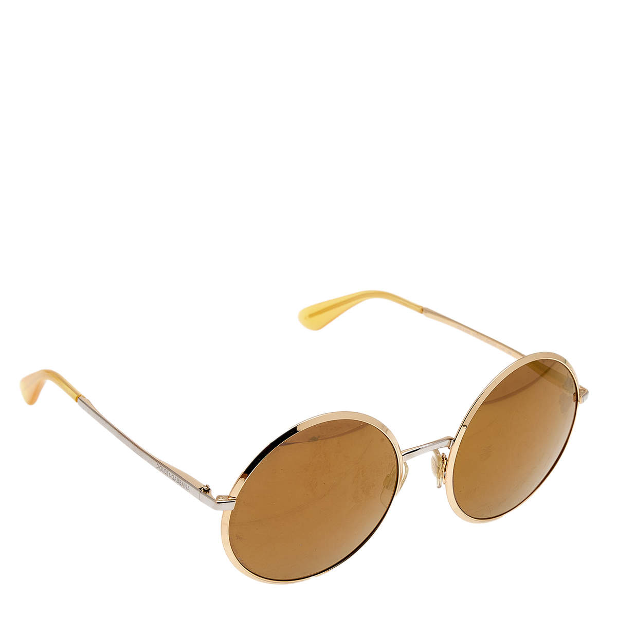 Pre Owned Dolce & Gabbana Two Tone Gold/Brown Mirrored DG 2155 Round Sunglasses