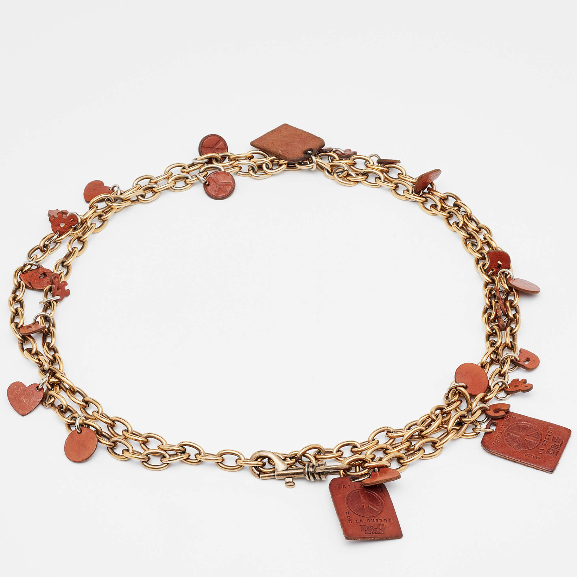 Pre Owned Dolce & Gabbana Brown Leather And Gold Tone Metal Waist Belt 105CM