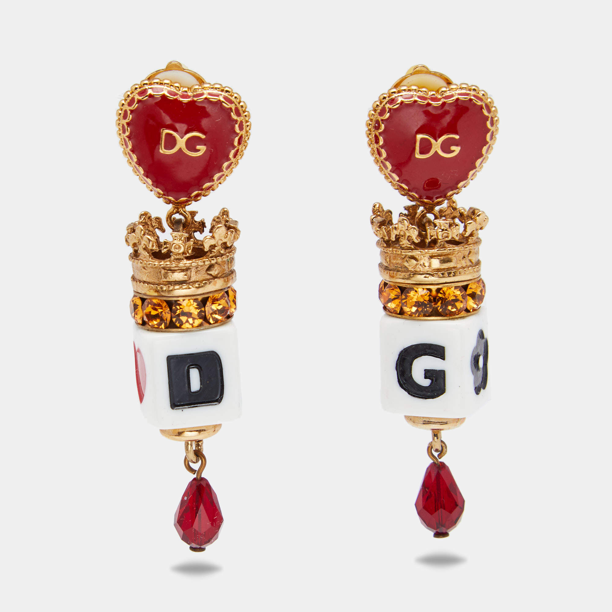 【関税&送料込み】Dolce & Gabbana Heart Earrings With Dg L luxury-women-dolcegabbana-used