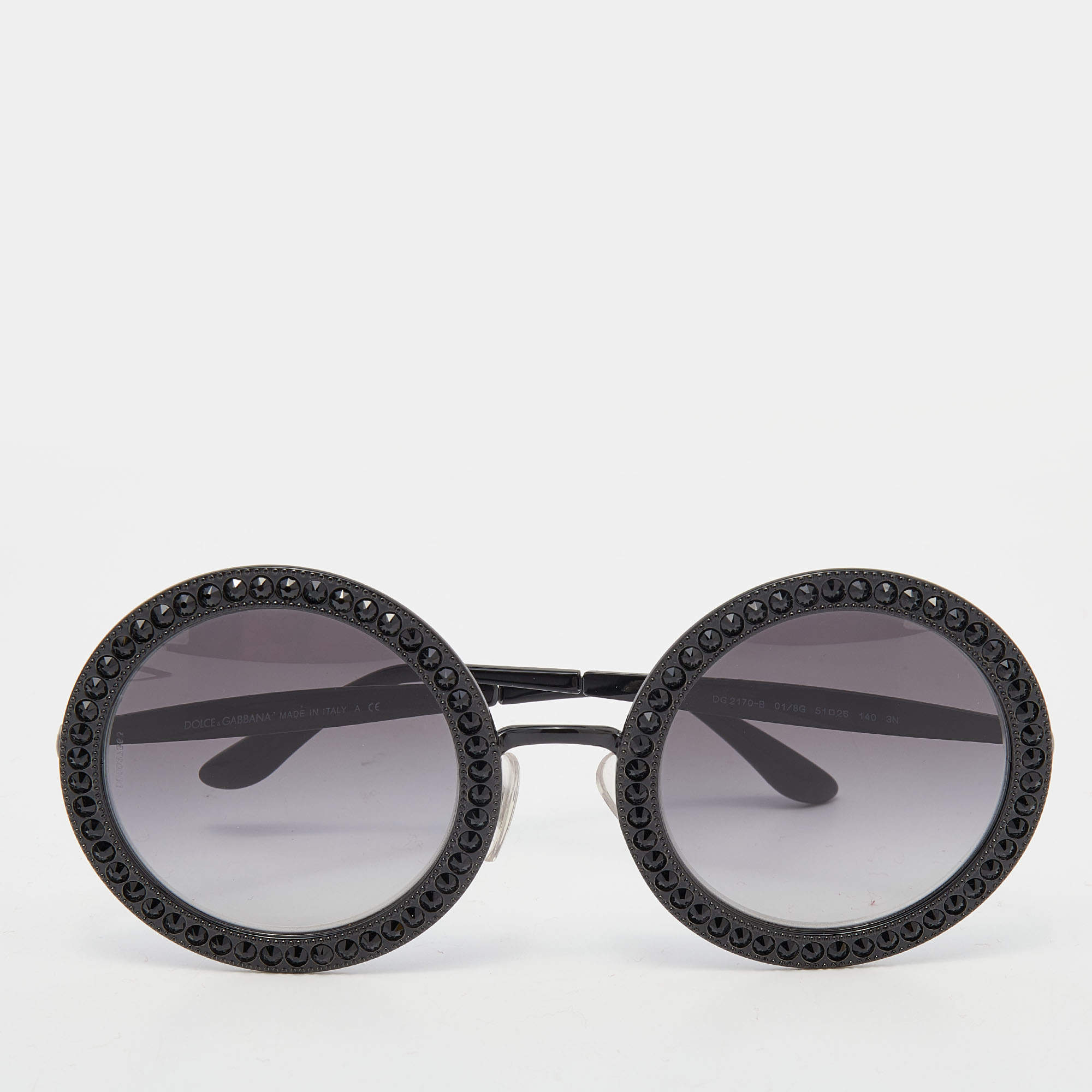 Dolce & Gabbana Black / Grey Gradient DG 2170-B Crystal Embellished Round Sunglasses
