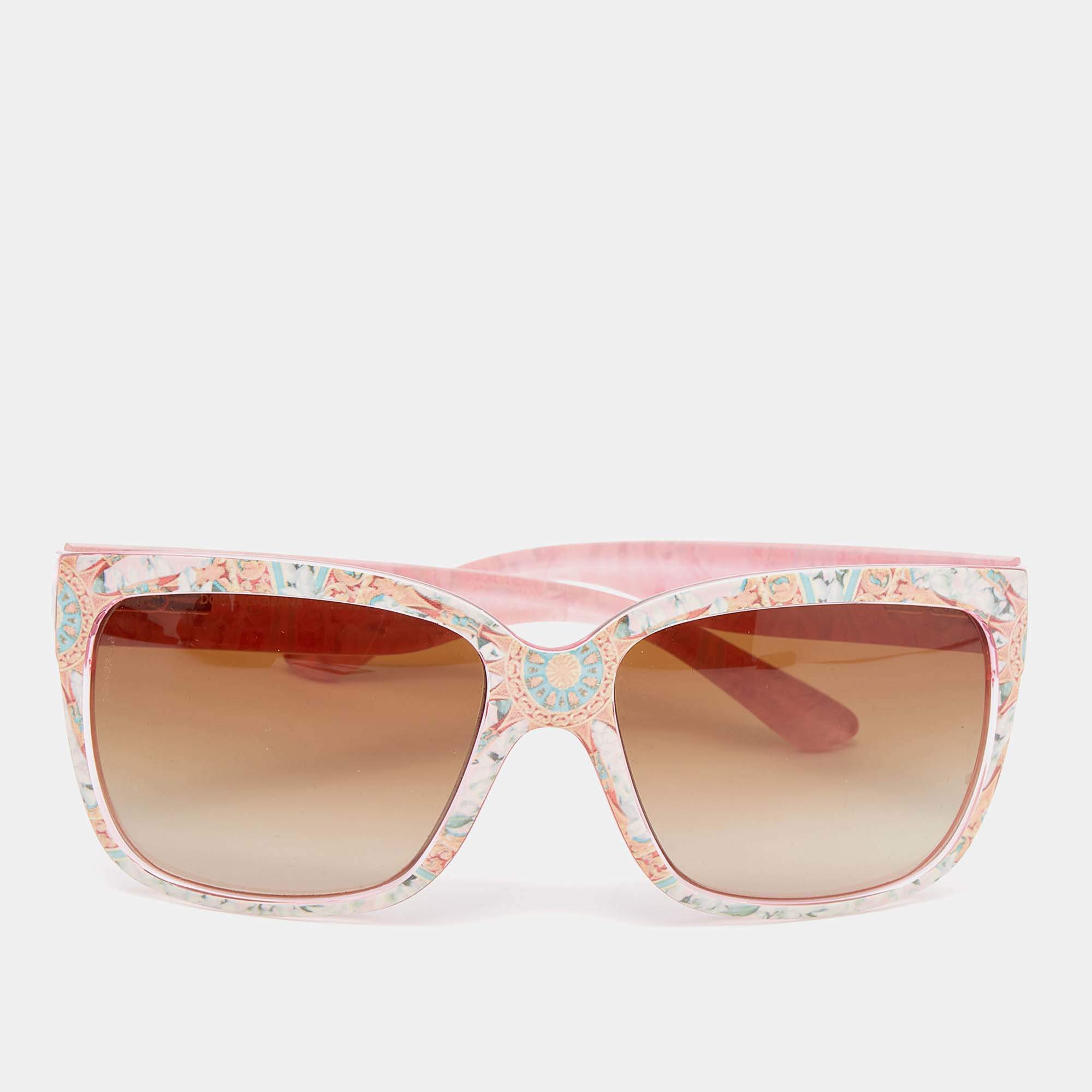Pre Owned Dolce & Gabbana Pink/ Brown Gradient DG6063 Square Sunglasses