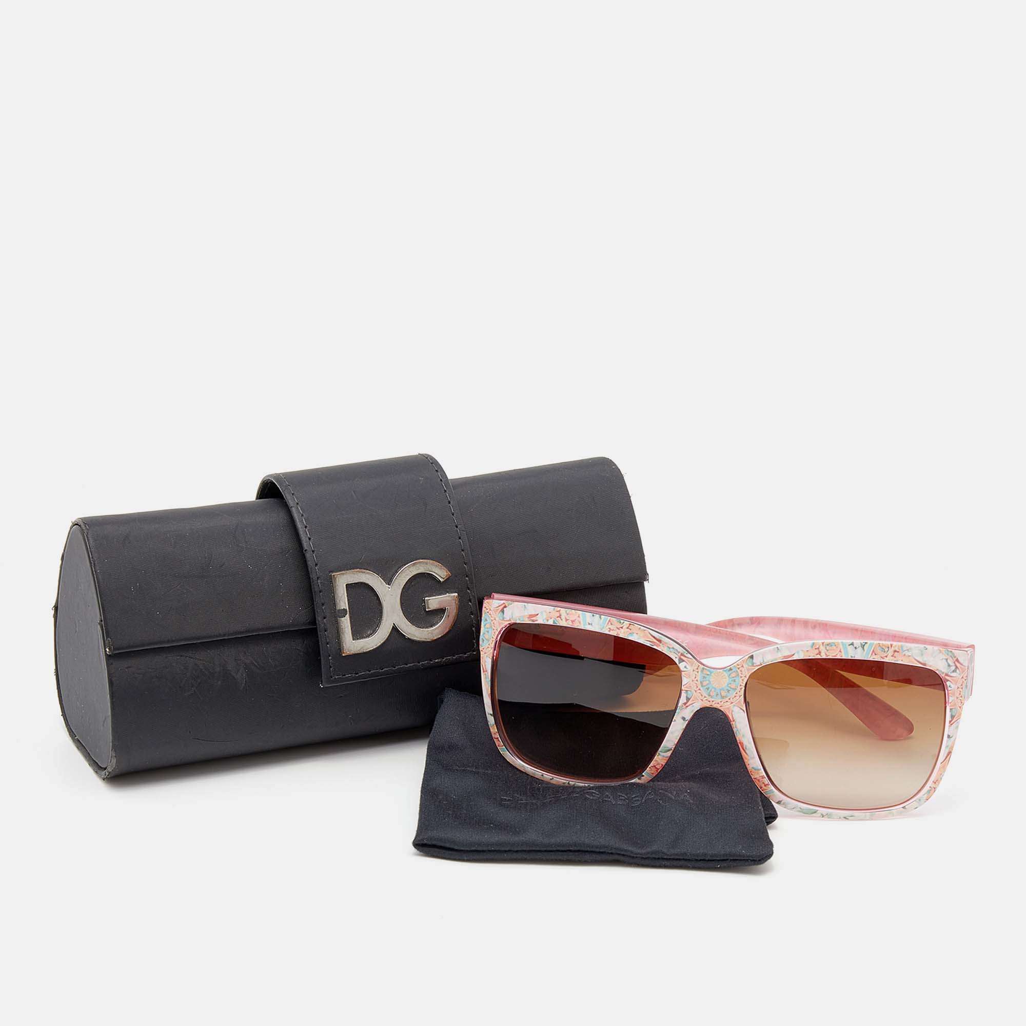 Pre Owned Dolce & Gabbana Pink/ Brown Gradient DG6063 Square Sunglasses