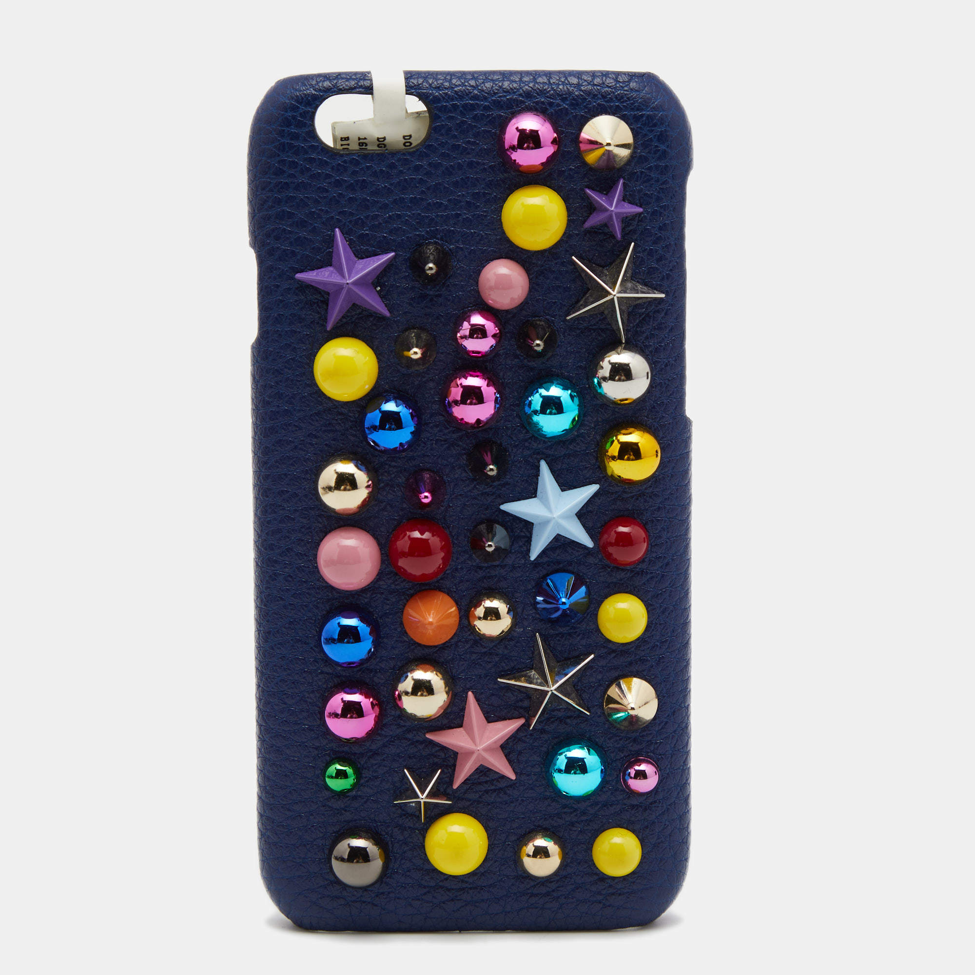 Pre Owned Dolce & Gabbana Blue Leather Embellished iPhone 6 Cover
