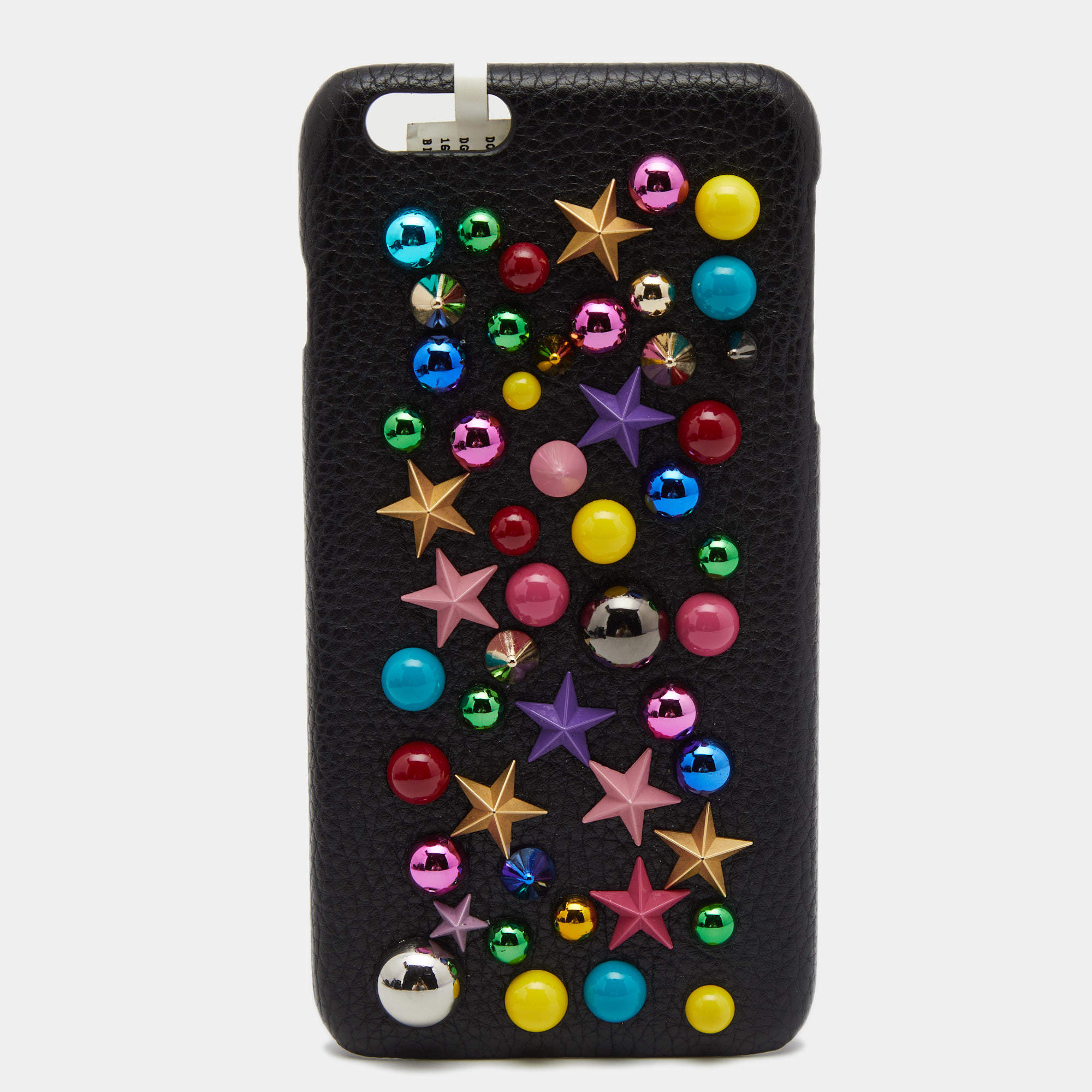Pre Owned Dolce & Gabbana Black Leather Embellished iPhone 6 Plus Cover