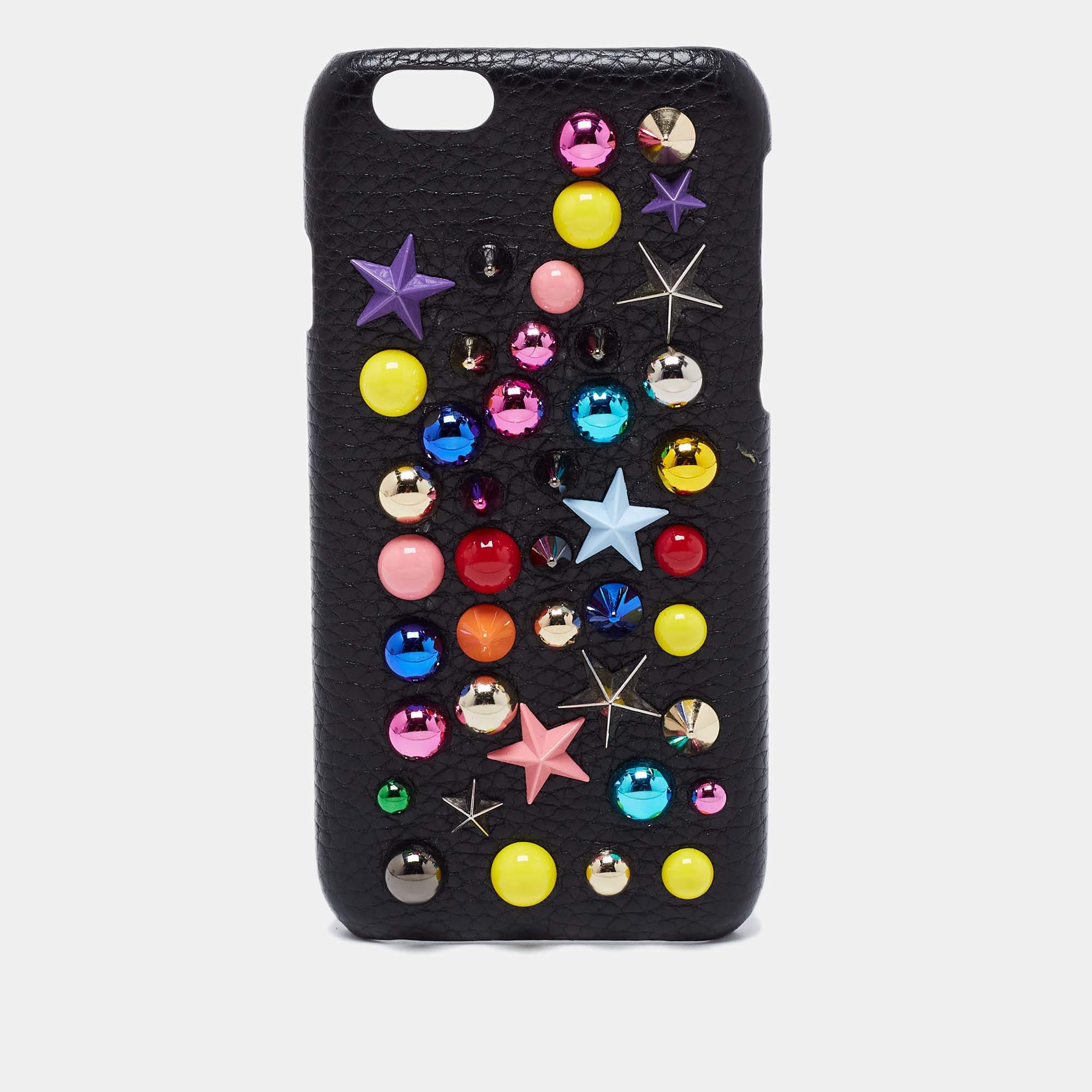 Pre Owned Dolce & Gabbana Black Leather Embellished iPhone 6 Cover