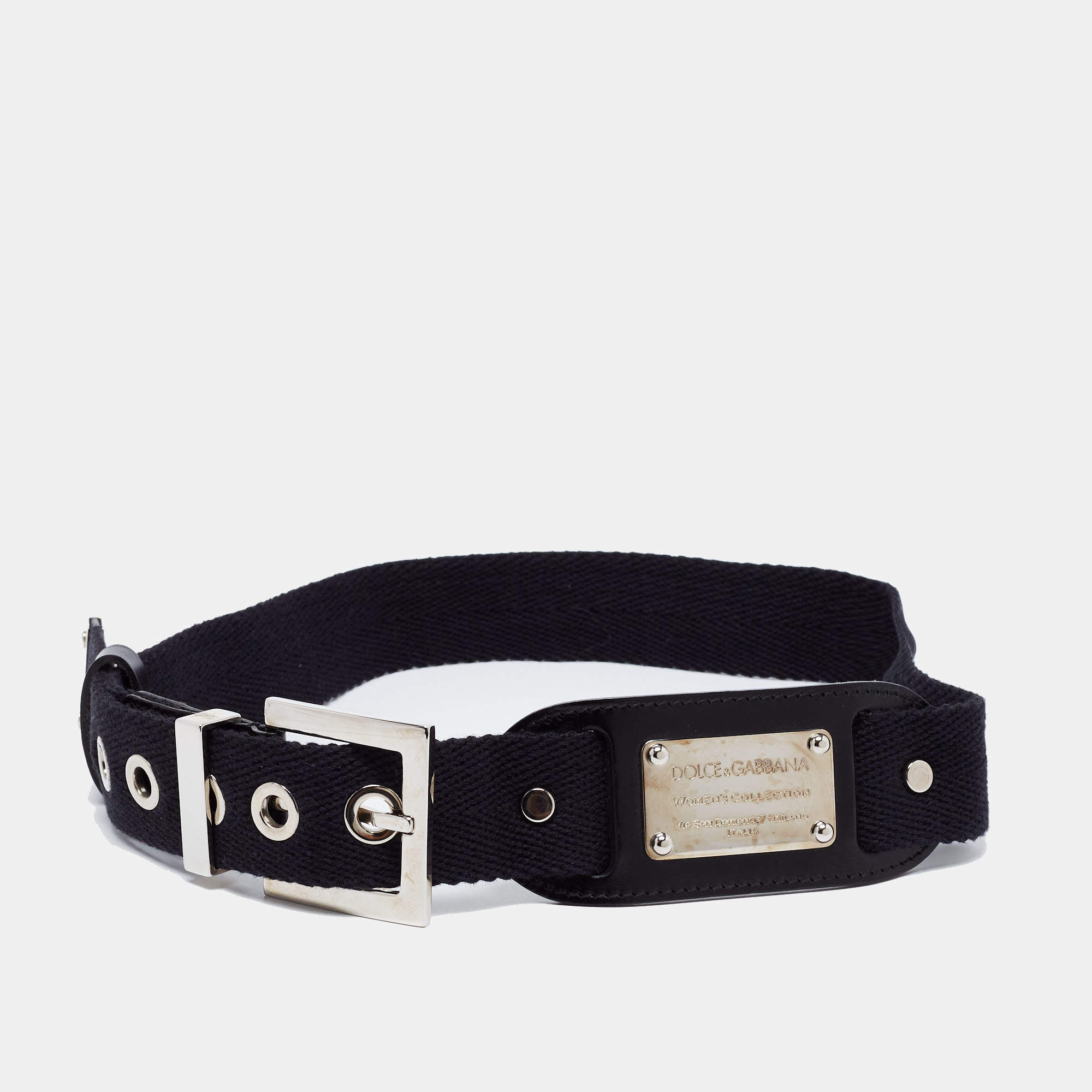 Dolce & Gabbana Black Canvas and Leather Logo Plaque Belt