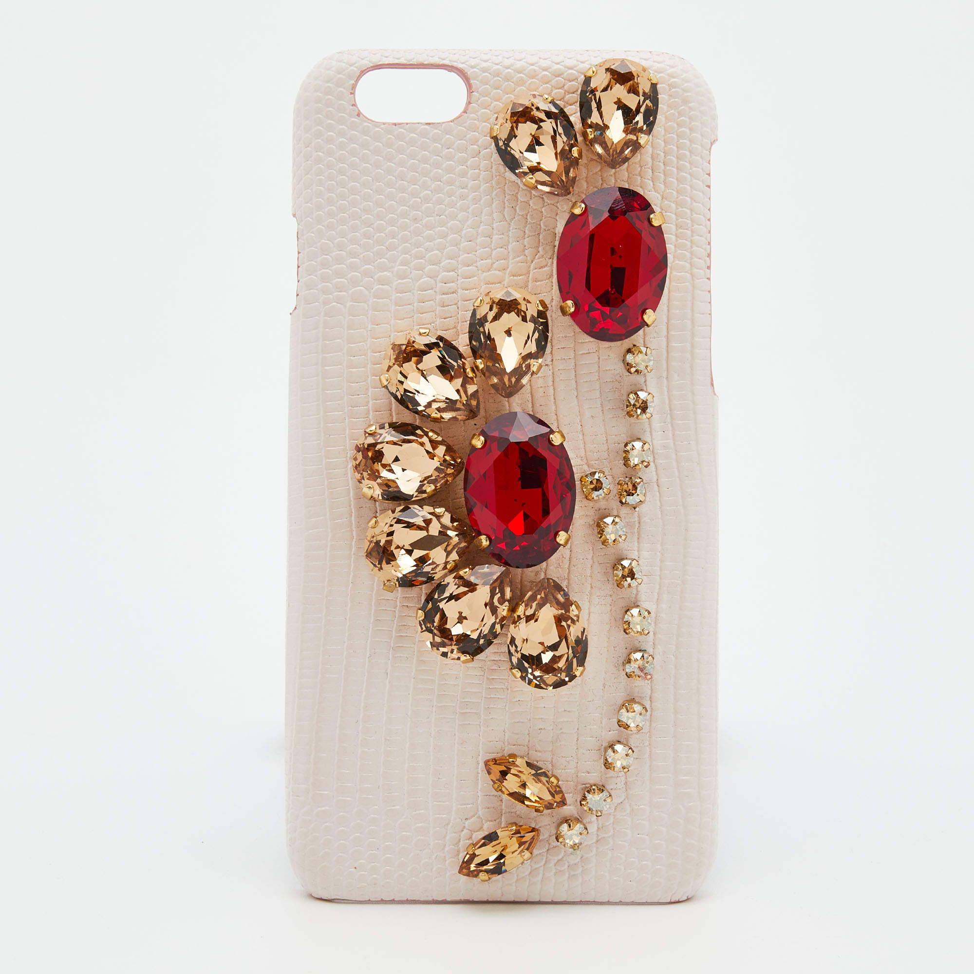 Pre Owned Dolce & Gabbana Pink Lizard Embossed Leather Crystal Embellished iPhone 6 Case