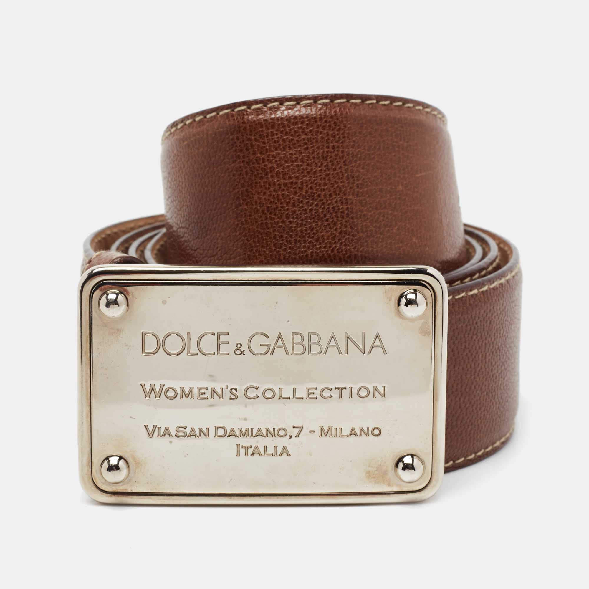 Pre Owned حزام دولتشي أند غابانا جلد بني بالشعار 95 سم