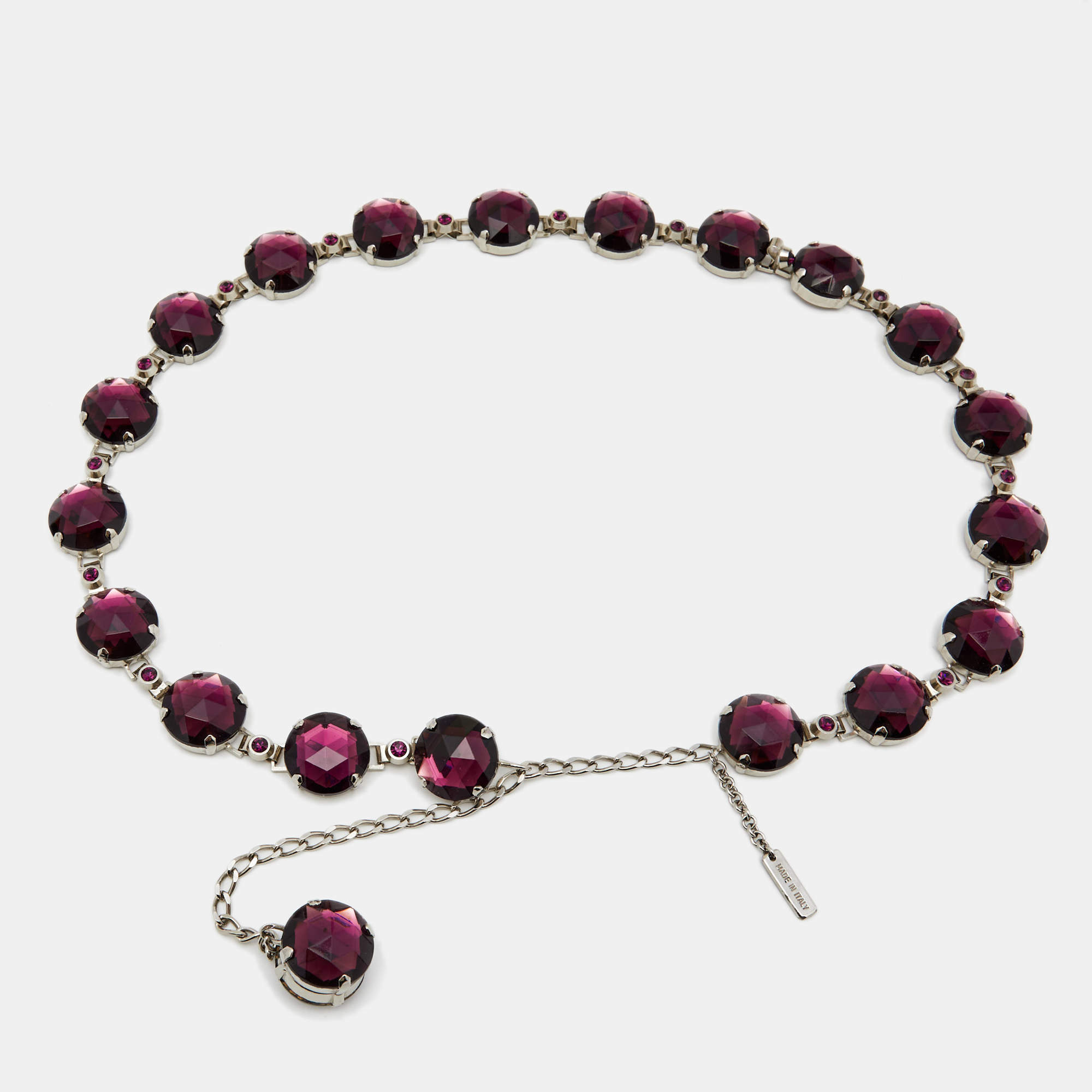 مملوكة مسبقًا Dolce & Gabbana Purple Crystal Embellished Silver Tone Belt