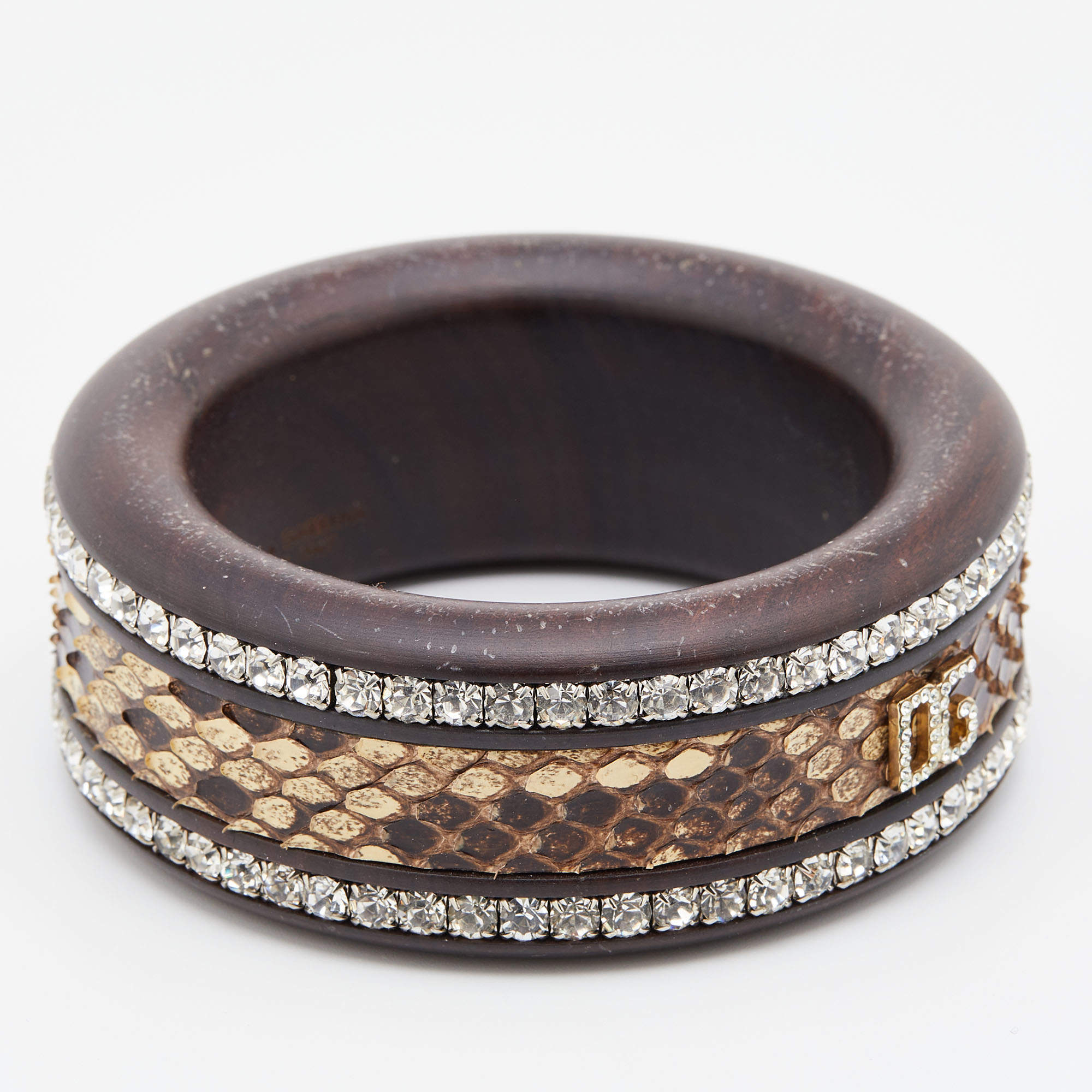 Dolce & Gabbana Brown Crystal Embellished Python Insert Bangle M Dolce &  Gabbana | TLC