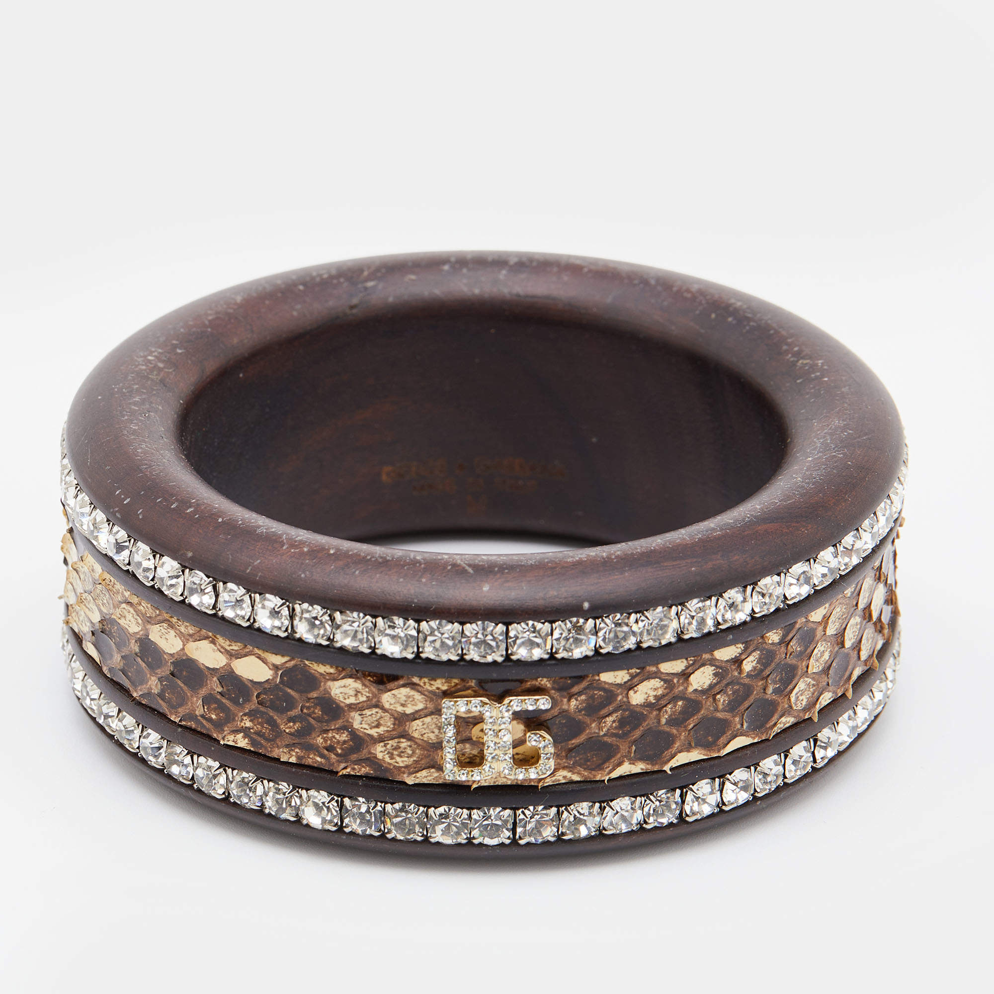 Dolce & Gabbana Brown Crystal Embellished Python Insert Bangle M