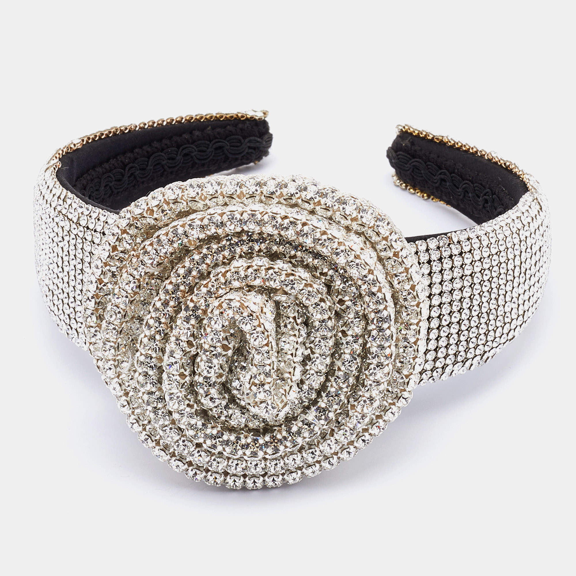 Pre Owned Dolce & Gabbana Metallic Floral Crystal Studded Hairband