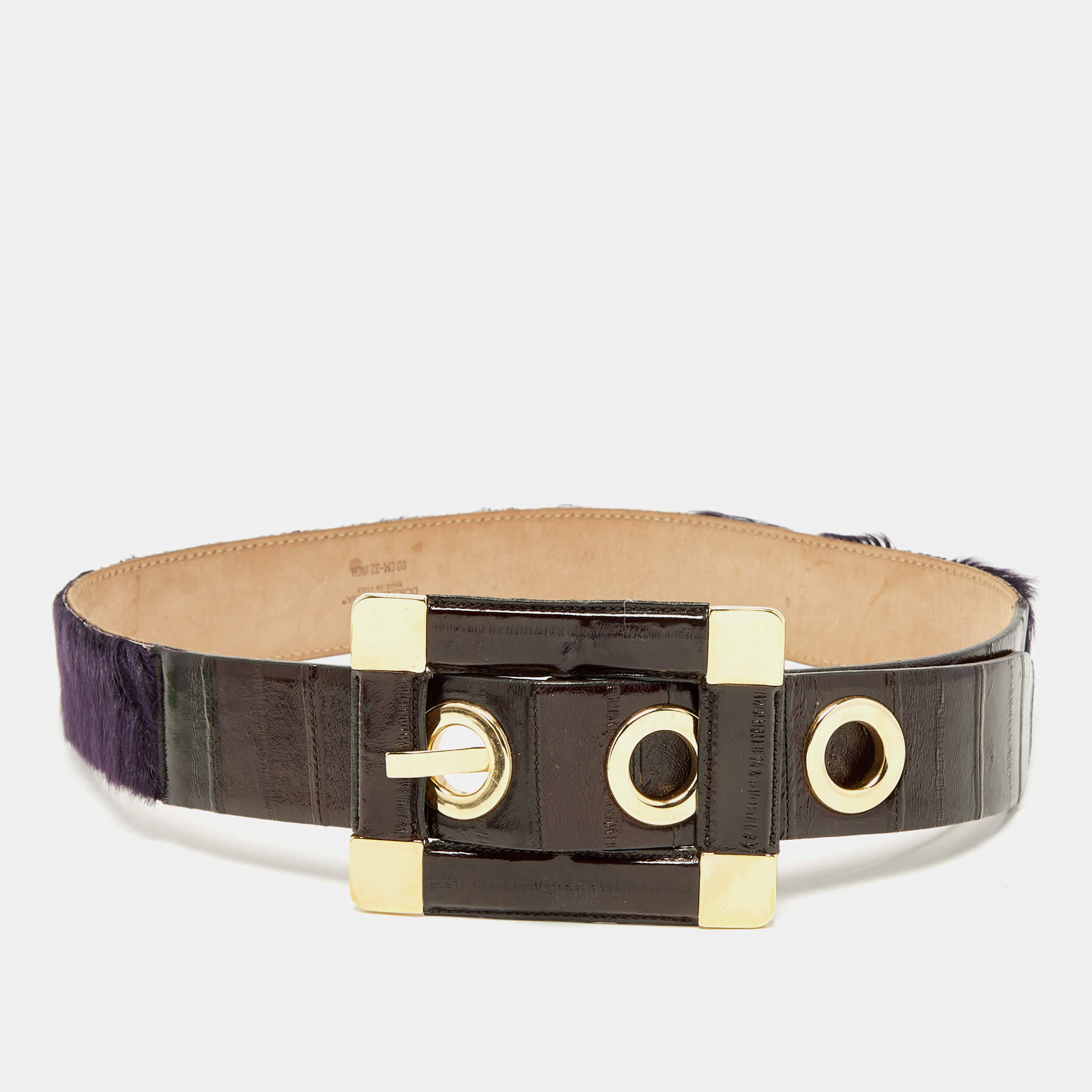 Dolce & Gabbana Purple Eel Leather and Calfhair Buckle Belt 80CM