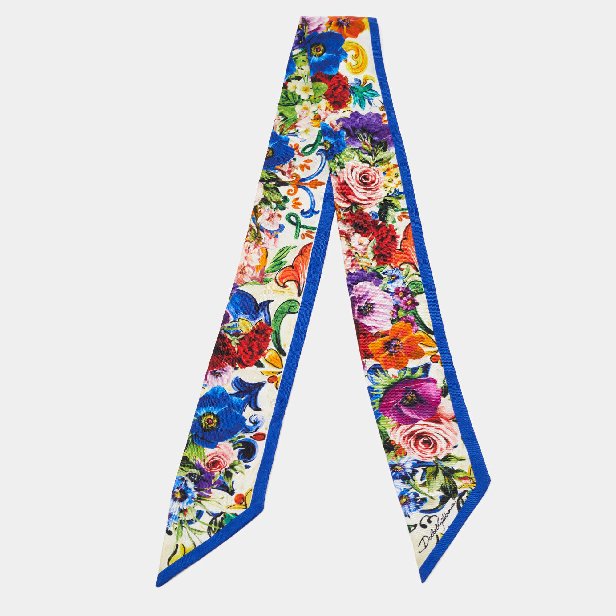 Pre Owned Dolce & Gabbana Multicolor Floral Printed Silk Bandeau Scarf