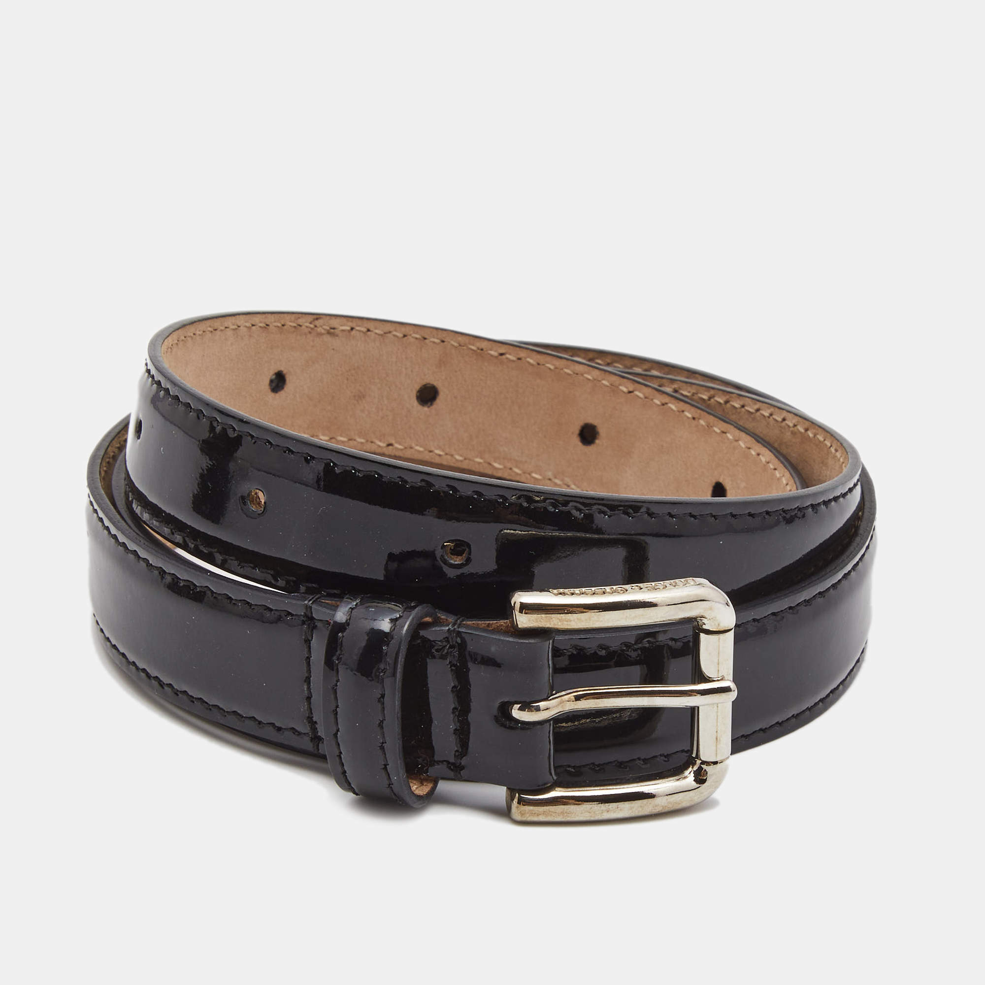 Dolce & Gabbana Black Patent Leather Slim Buckle Belt 80CM