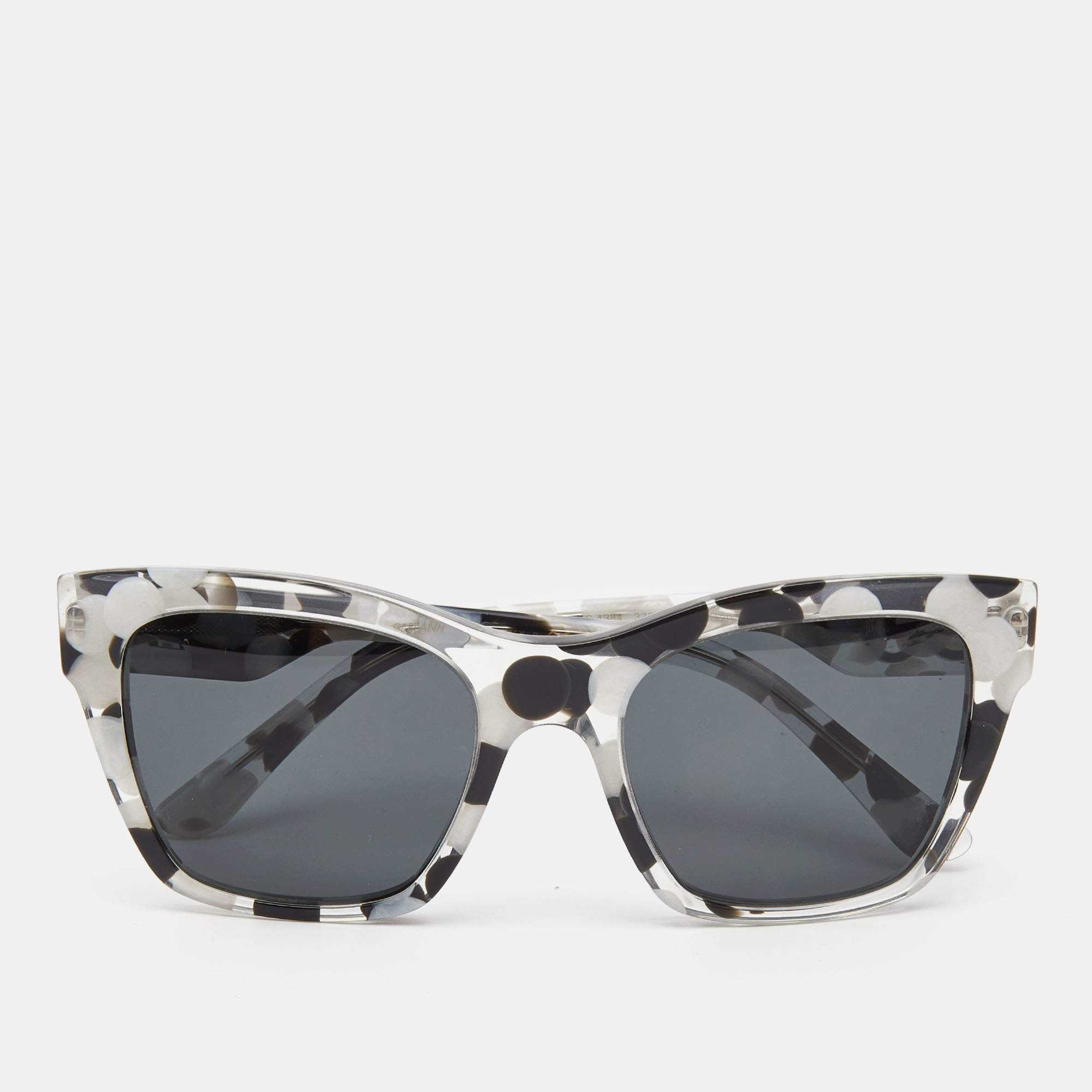 Pre Owned Dolce & Gabbana Black White Bubble/Dark Grey DG4384 Square Sunglasses 