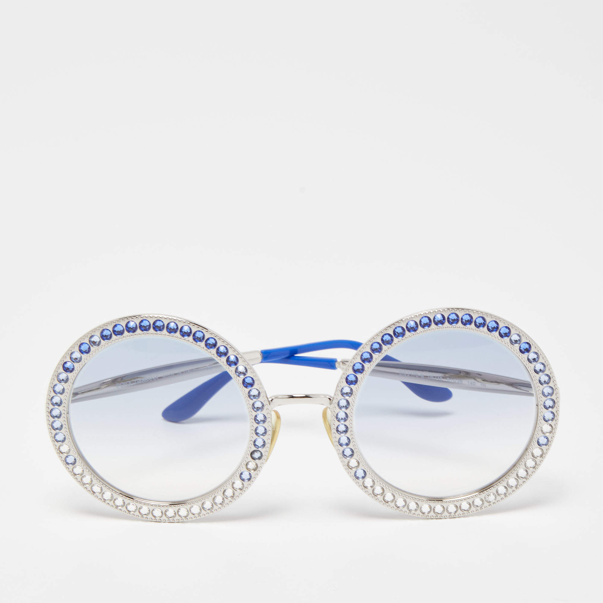 Pre Owned Dolce & Gabbana Blue Gradient DG2170-B Crystals Round Sunglasses