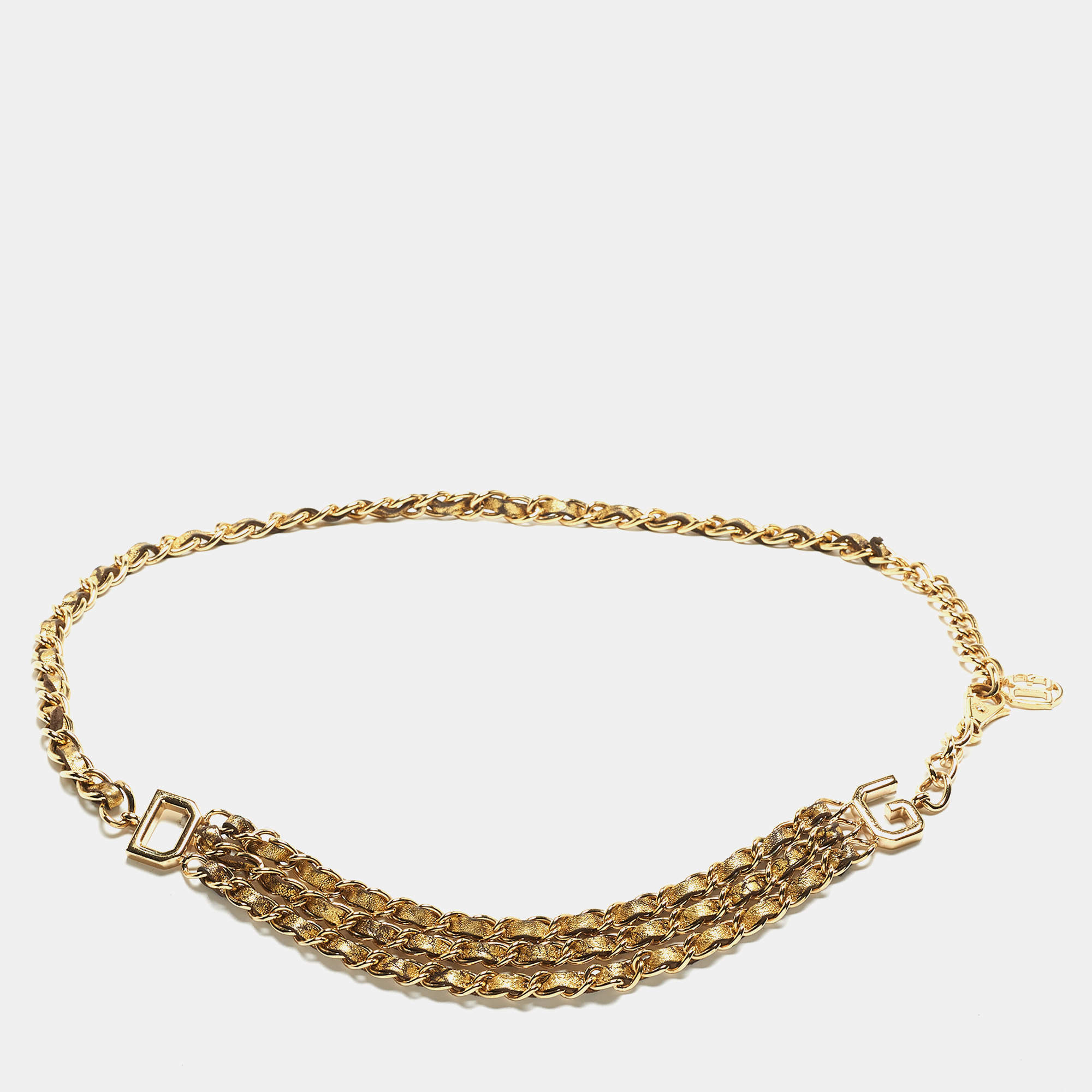Dolce & Gabbana Gold Leather DG Logo Chain Waist Belt
