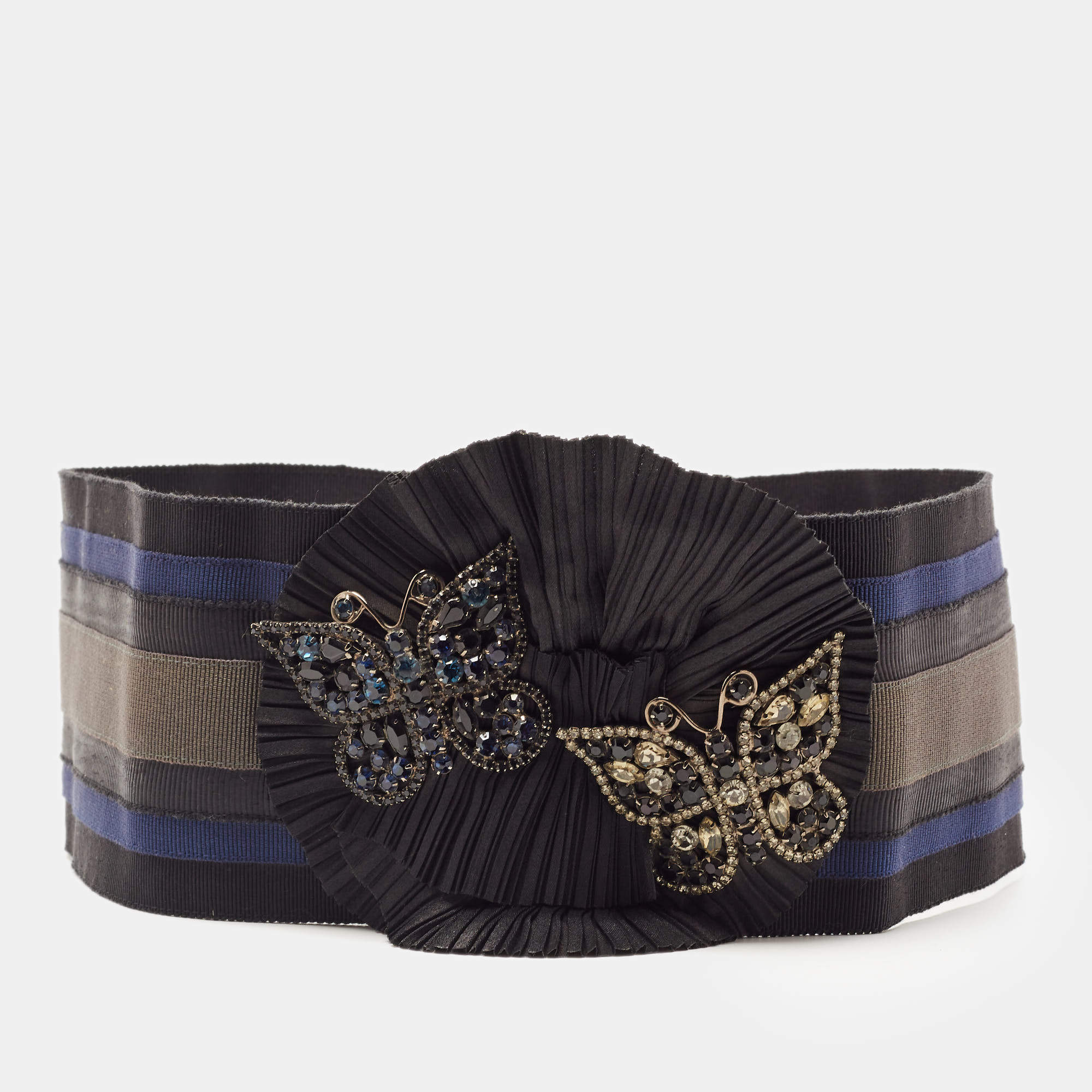 Dolce & Gabbana Tri Color Stripe Elastic Butterfly Crystals Waist Belt