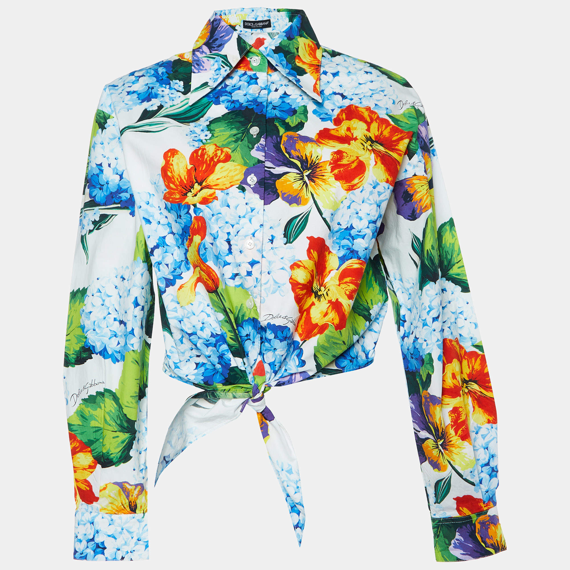 Pre Owned Dolce & Gabbana Multicolor Floral Print Cotton Tie-Up Crop Shirt S