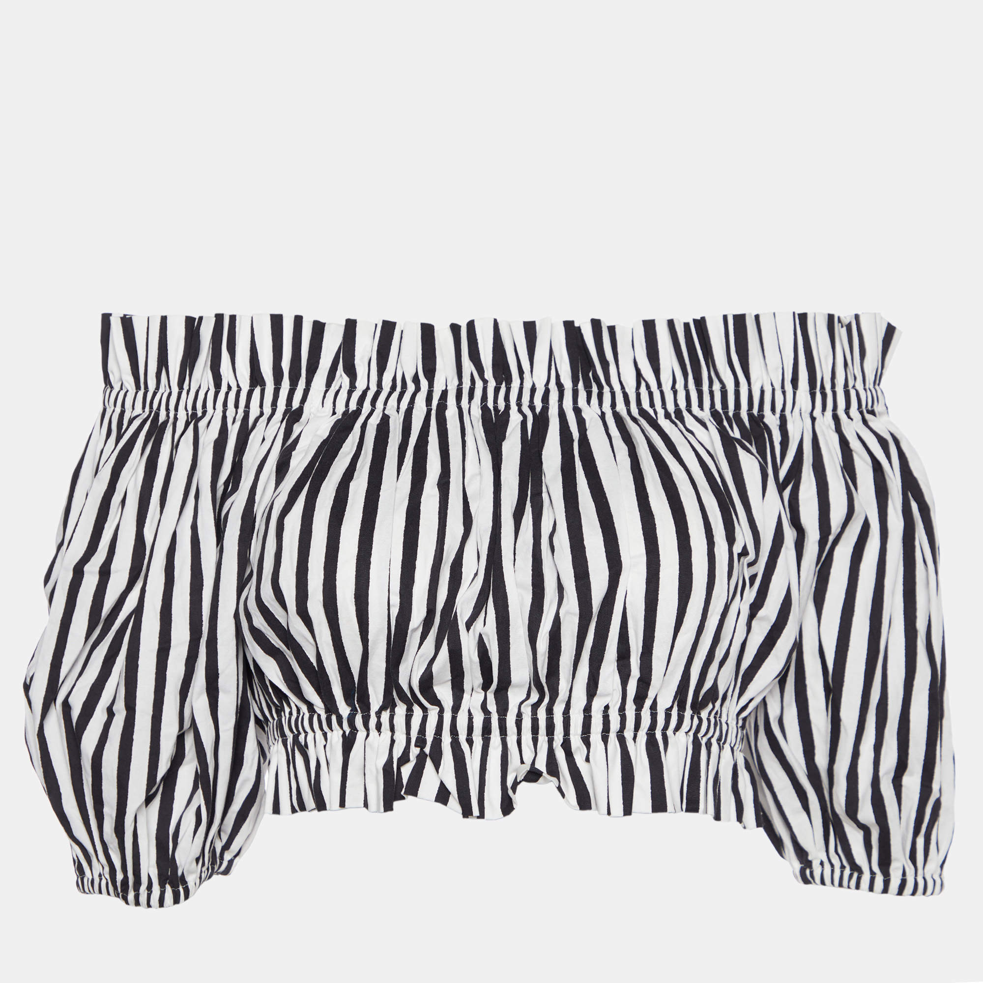 Dolce & Gabbana Black/White Striped Cotton Odd-Shoulder Crop Top S