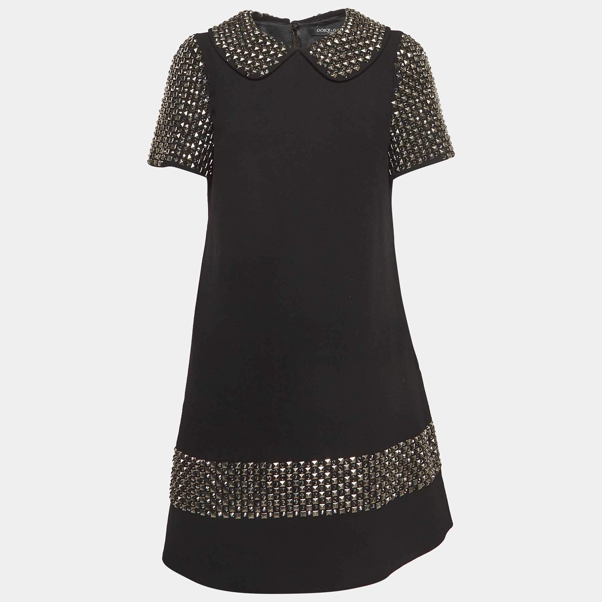 Pre Owned Dolce & Gabbana Black Embellished Mini Dress M