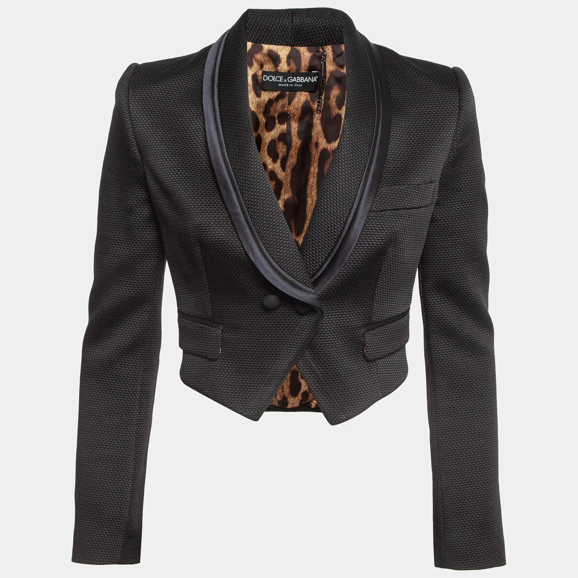 Pre Owned Dolce & Gabbana Black Textured Crepe Crop Blazer S