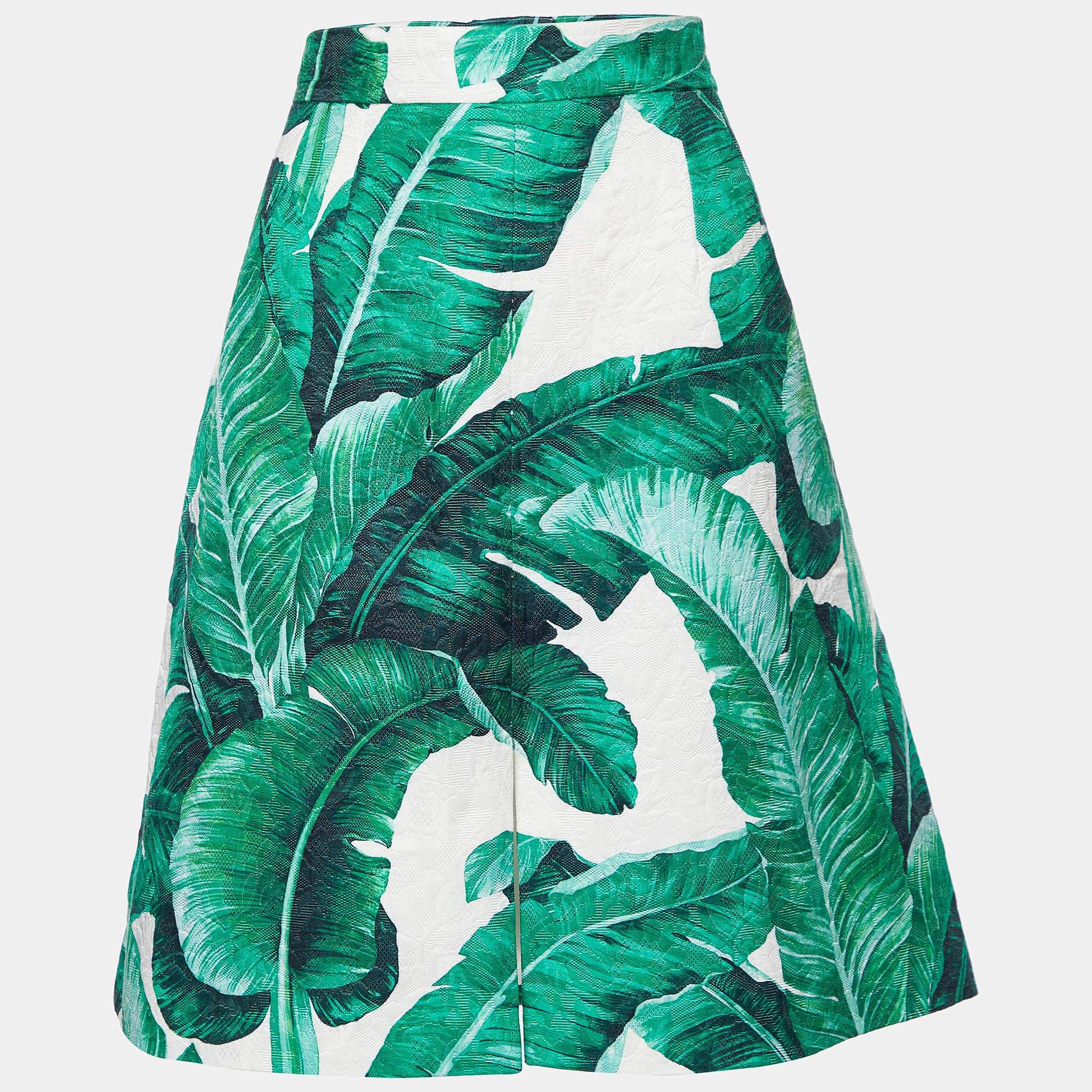 Pre Owned Dolce & Gabbana Green Tropical Print Silk & Cotton Short Skirt XL