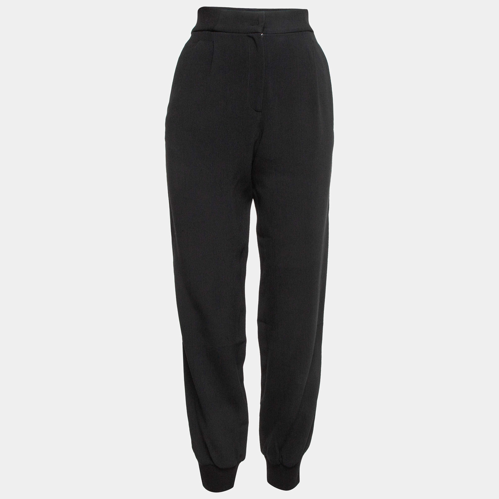 Pre Owned Dolce & Gabbana Black Logo Side Stripe Crepe Joggers XS
