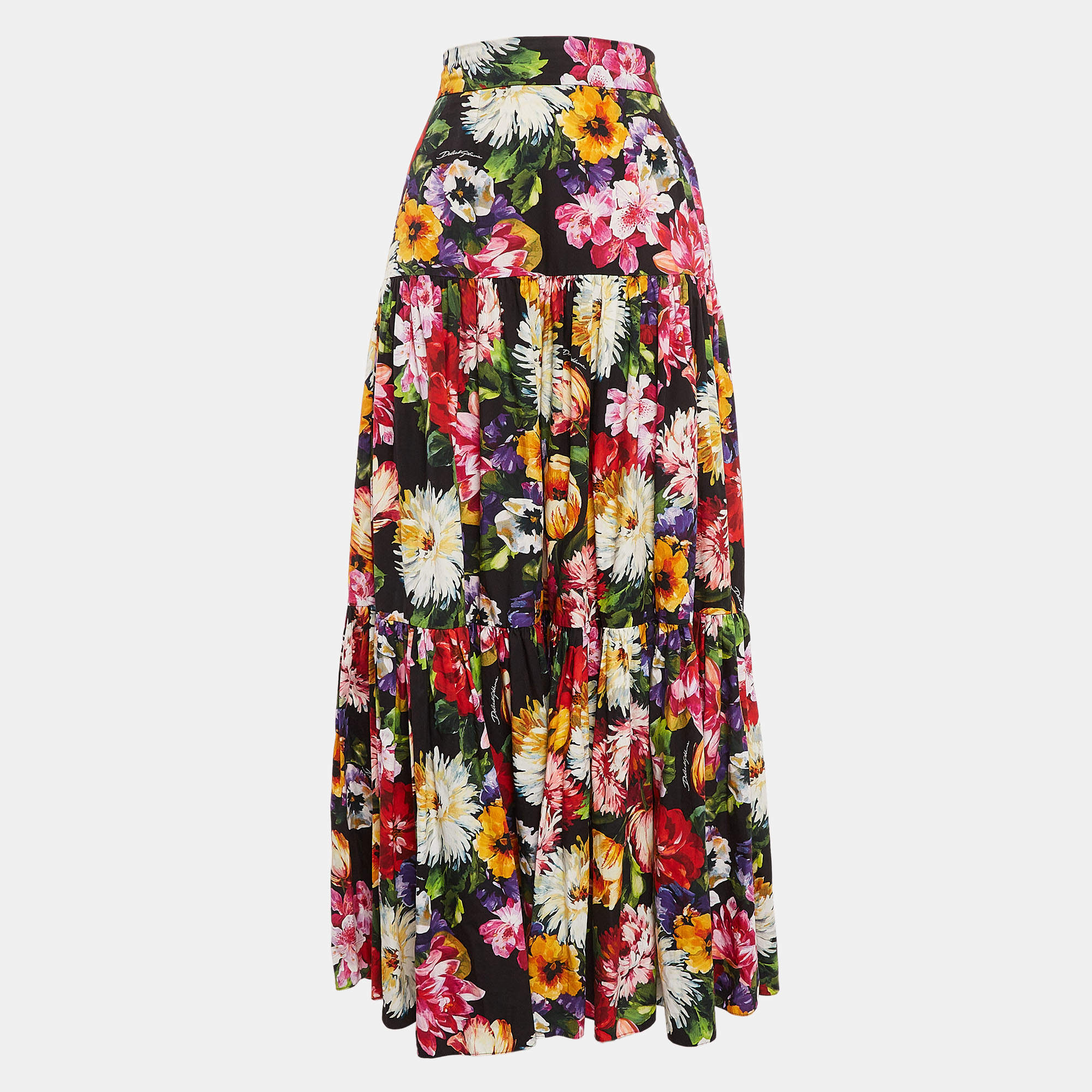 Pre Owned Dolce & Gabbana Multicolor Floral Print Poplin Maxi Fiori Skirt S