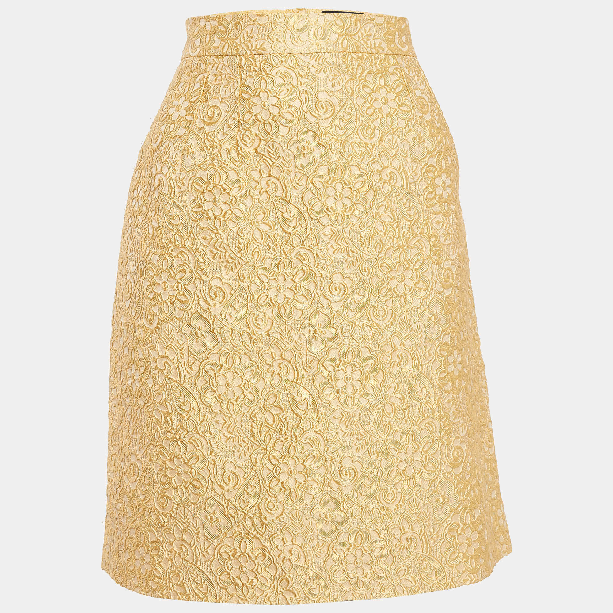 Pre Owned Dolce & Gabbana Yellow Textured Jacquard Pencil Skirt M