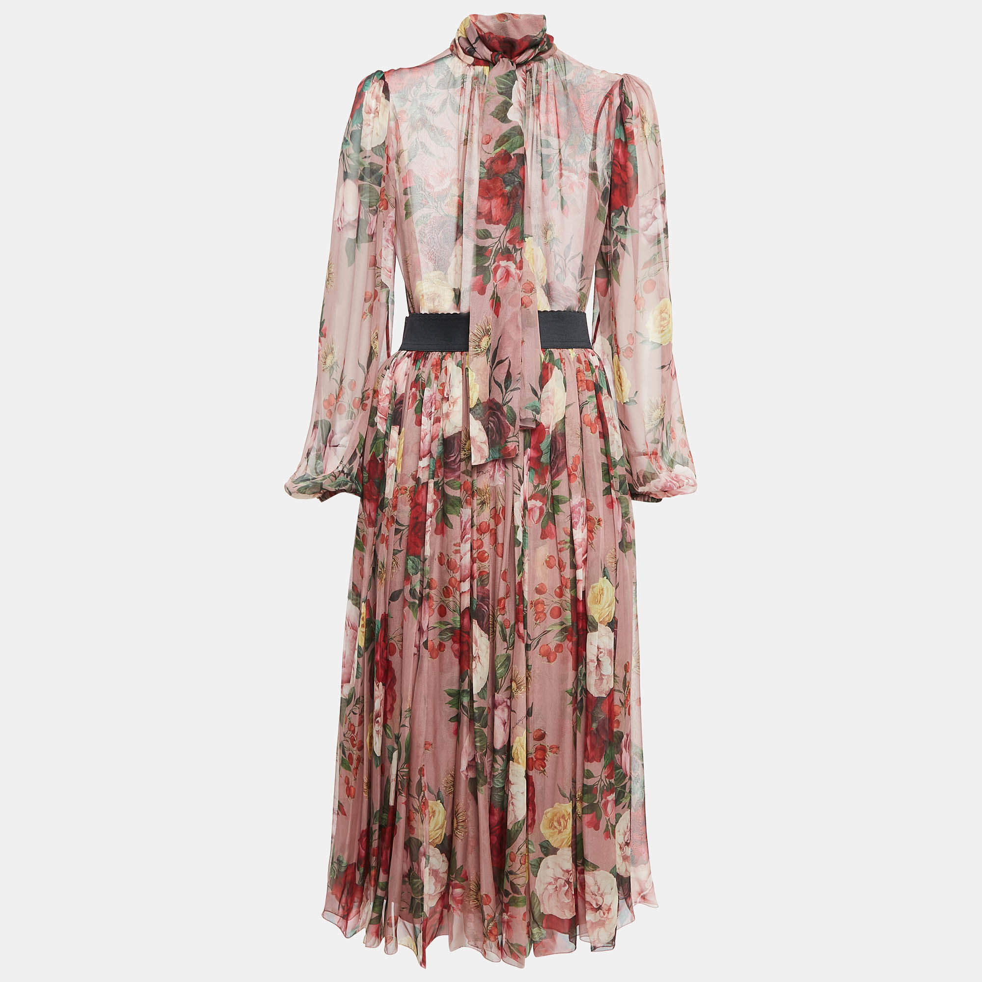 Dolce & Gabbana Pink Floral Print Chiffon Silk Skirt Set S/M