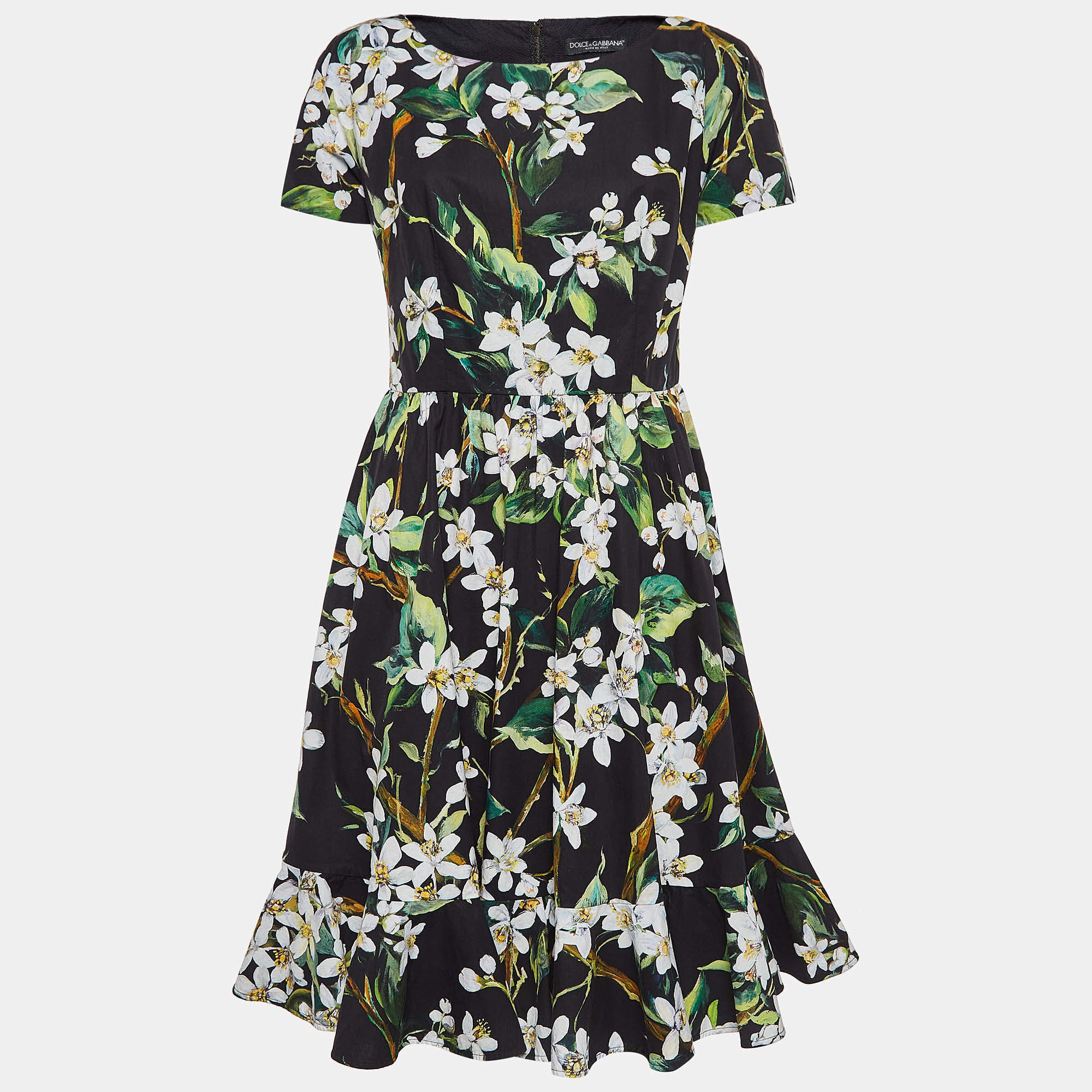Pre Owned Dolce & Gabbana Black Floral Print Short Dress M