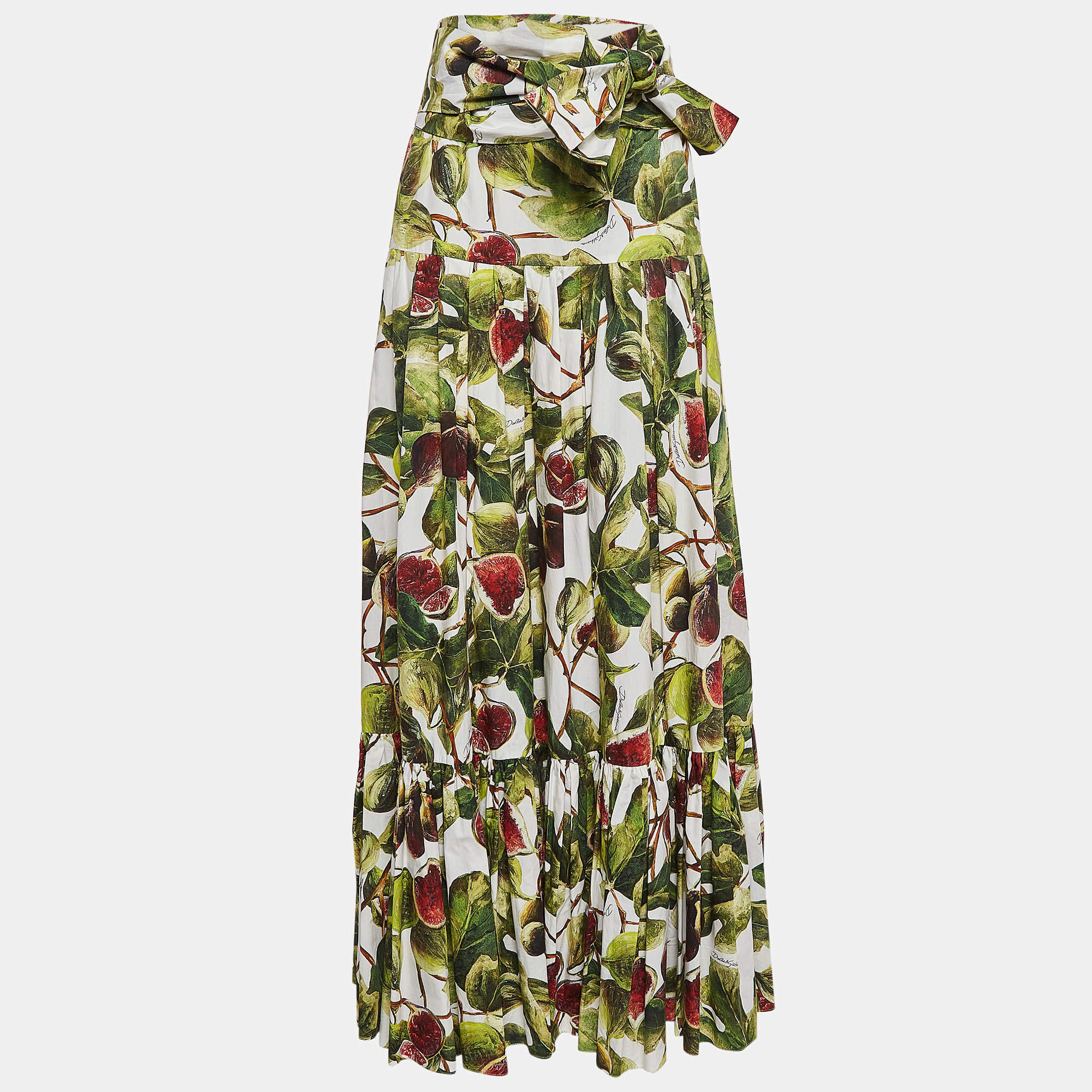 Pre Owned Dolce & Gabbana White Fig Printed Cotton A-Line Maxi Skirt S