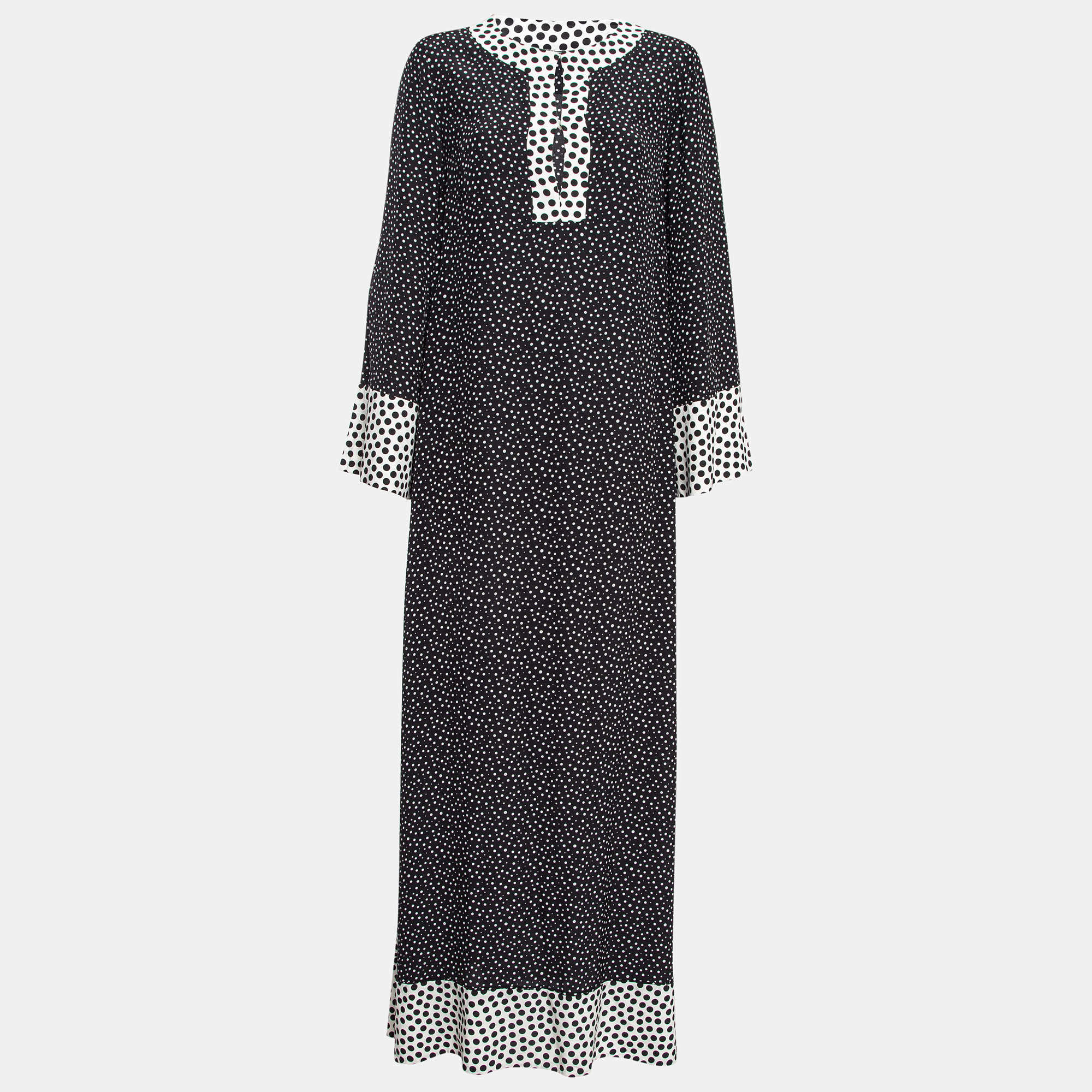 مملوكة مسبقًا Dolce & Gabbana Black Polka Dots Silk Maxi Dress S