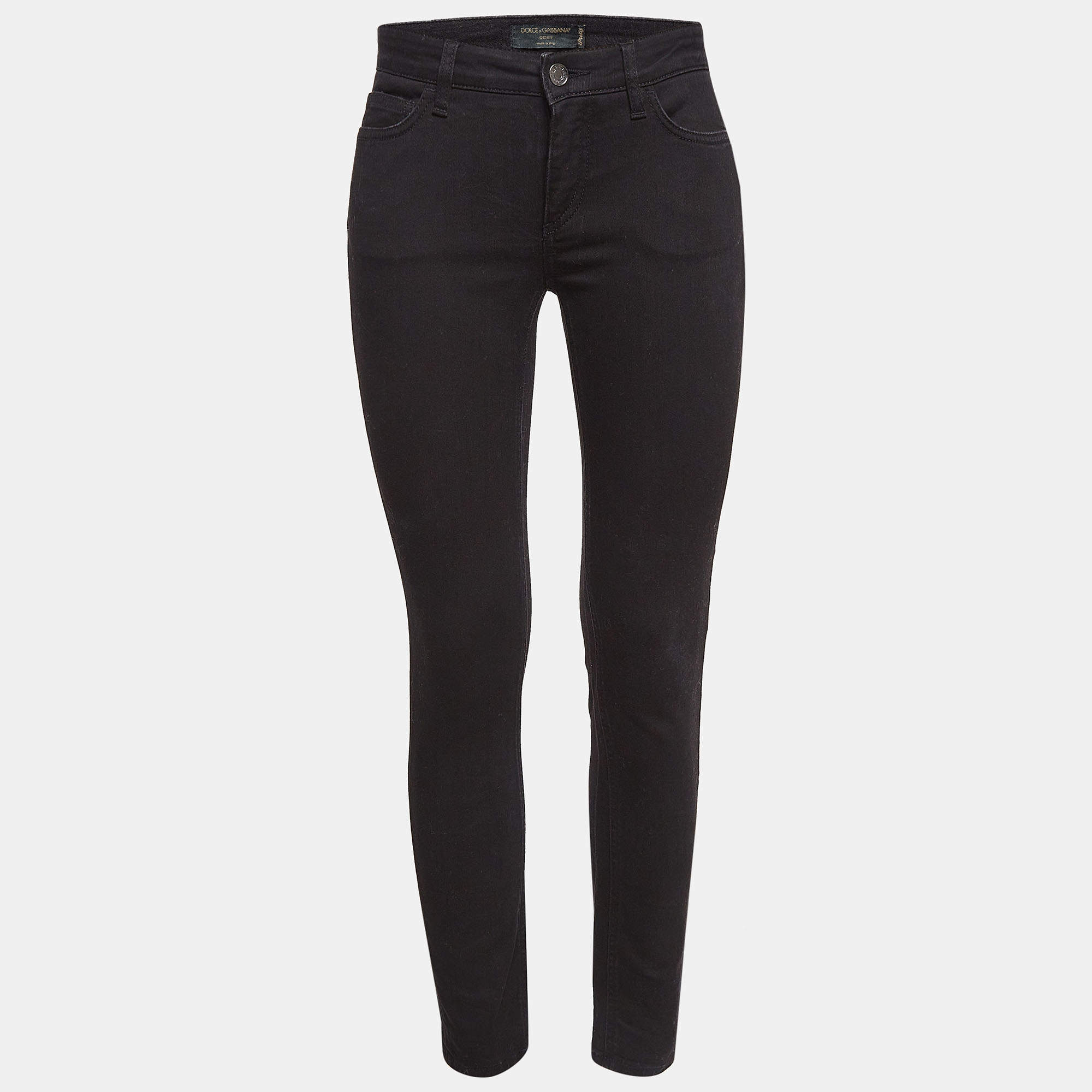 Pre Owned Dolce & Gabbana Black Embroidered Denim Pretty Jeans S Waist 30"