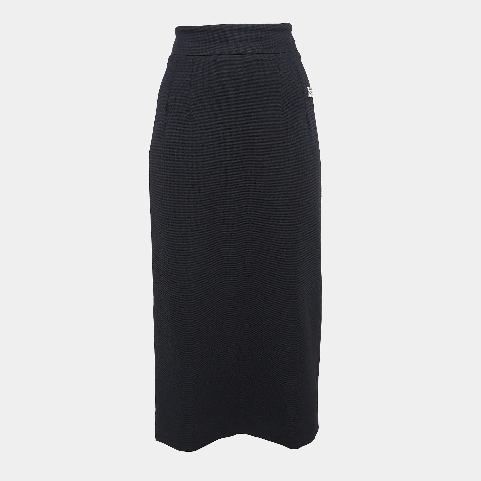 Pre Owned Dolce & Gabbana Black Milano Rib Midi Skirt M