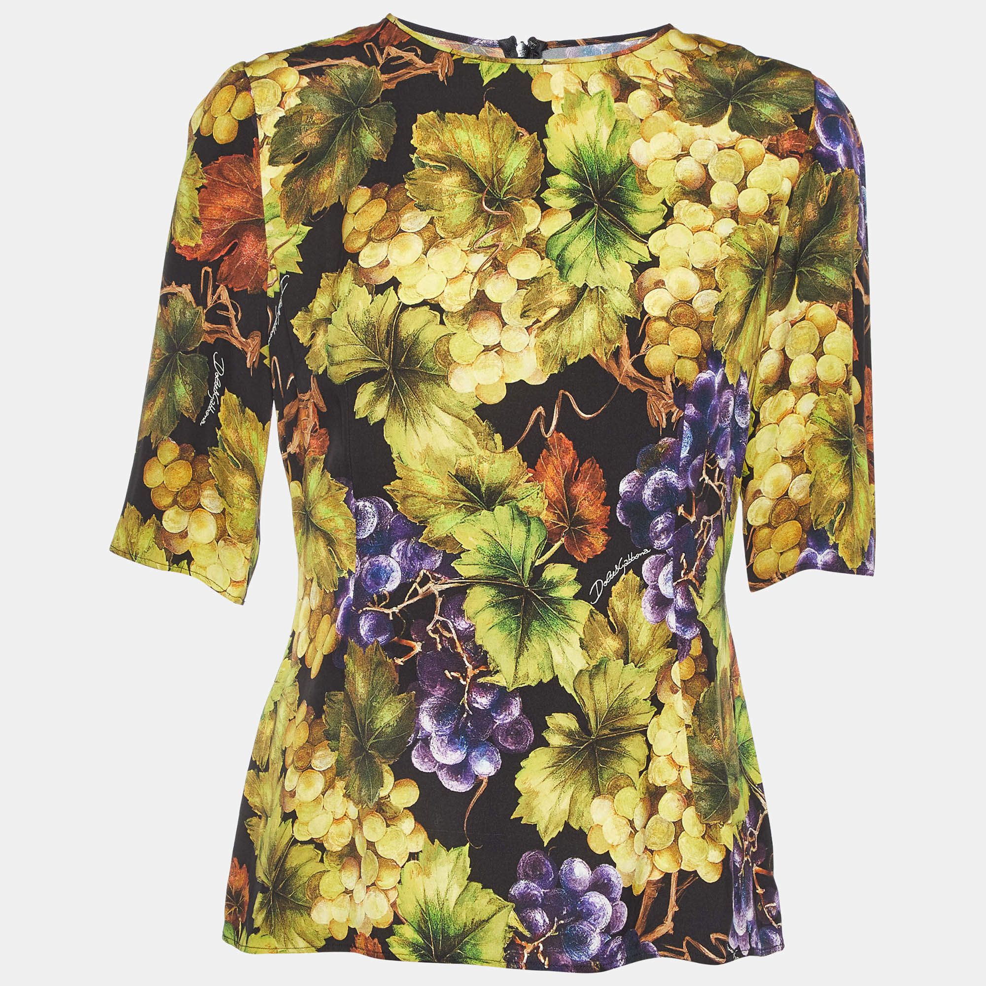 Pre Owned Dolce & Gabbana Black Floral Print Silk Top L