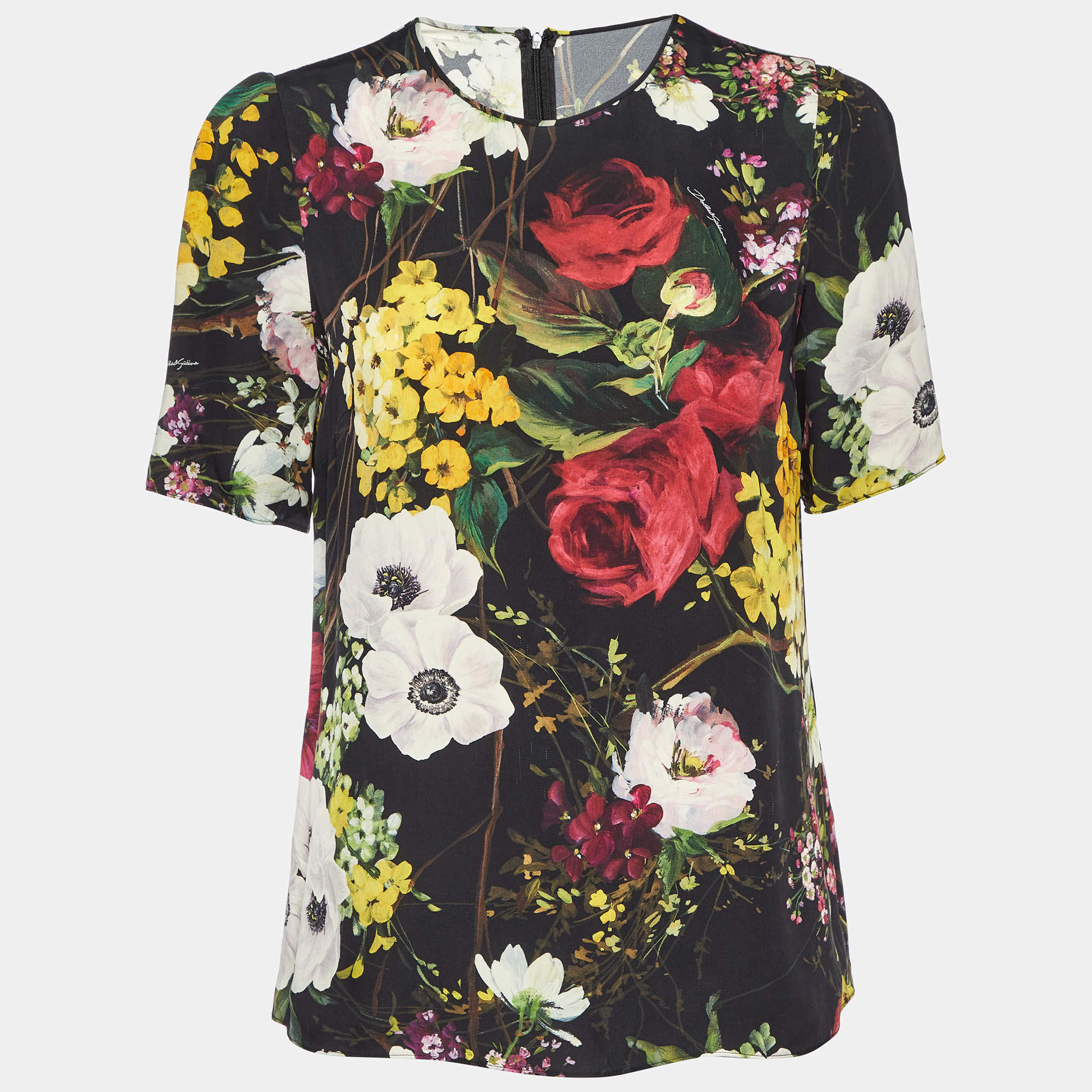 مملوكة مسبقًا Dolce & Gabbana Black Floral Print Silk Top M