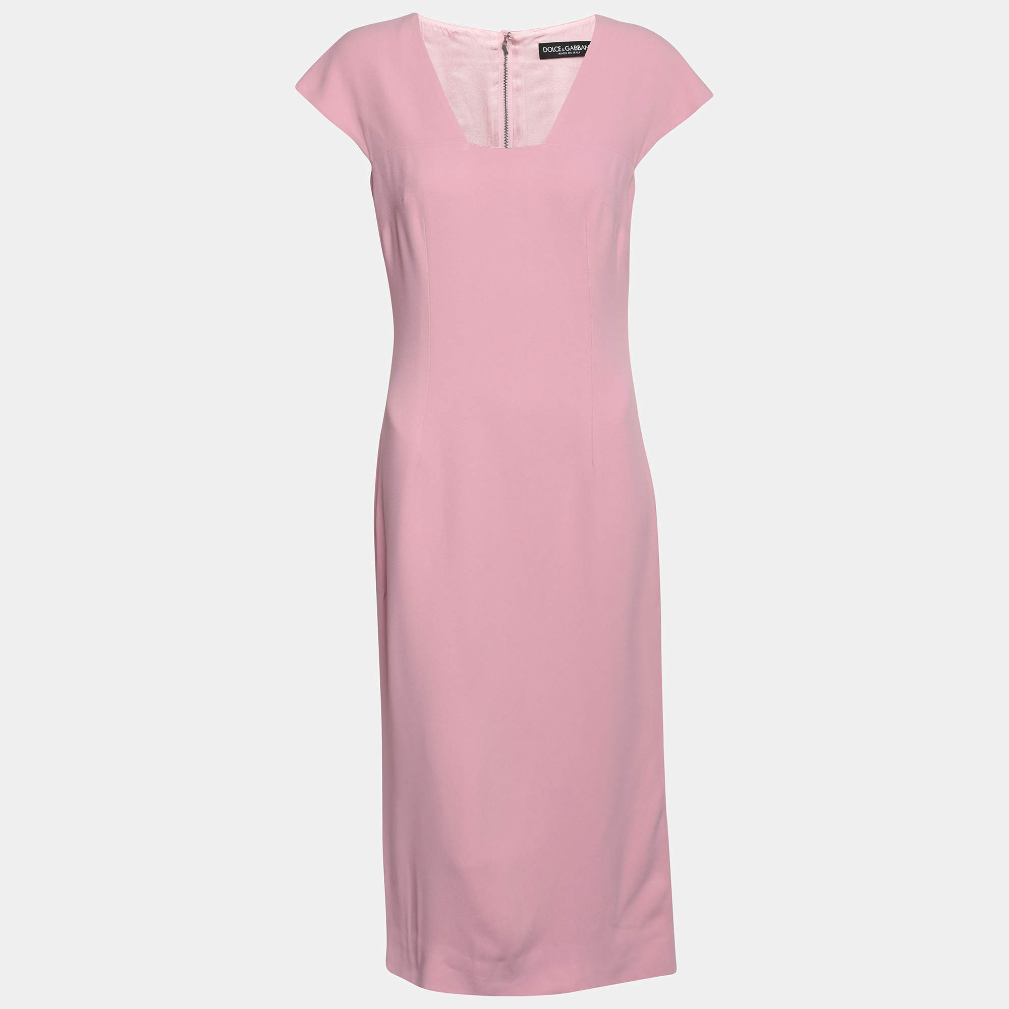 Pre Owned Dolce & Gabbana Pink Crepe Midi Sheath Dress S