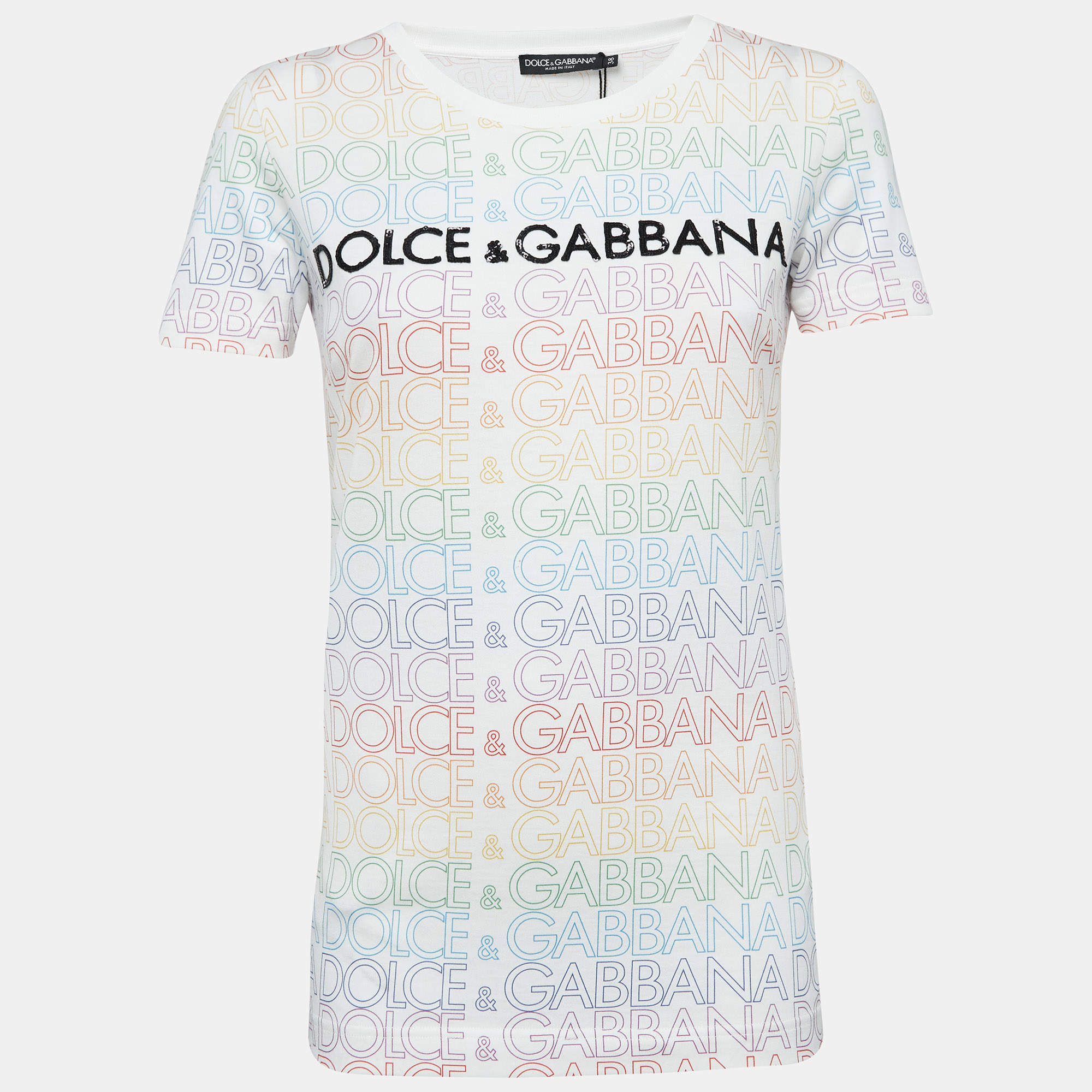 Pre Owned Dolce & Gabbana Multicolor Logo Print Cotton T-Shirt S
