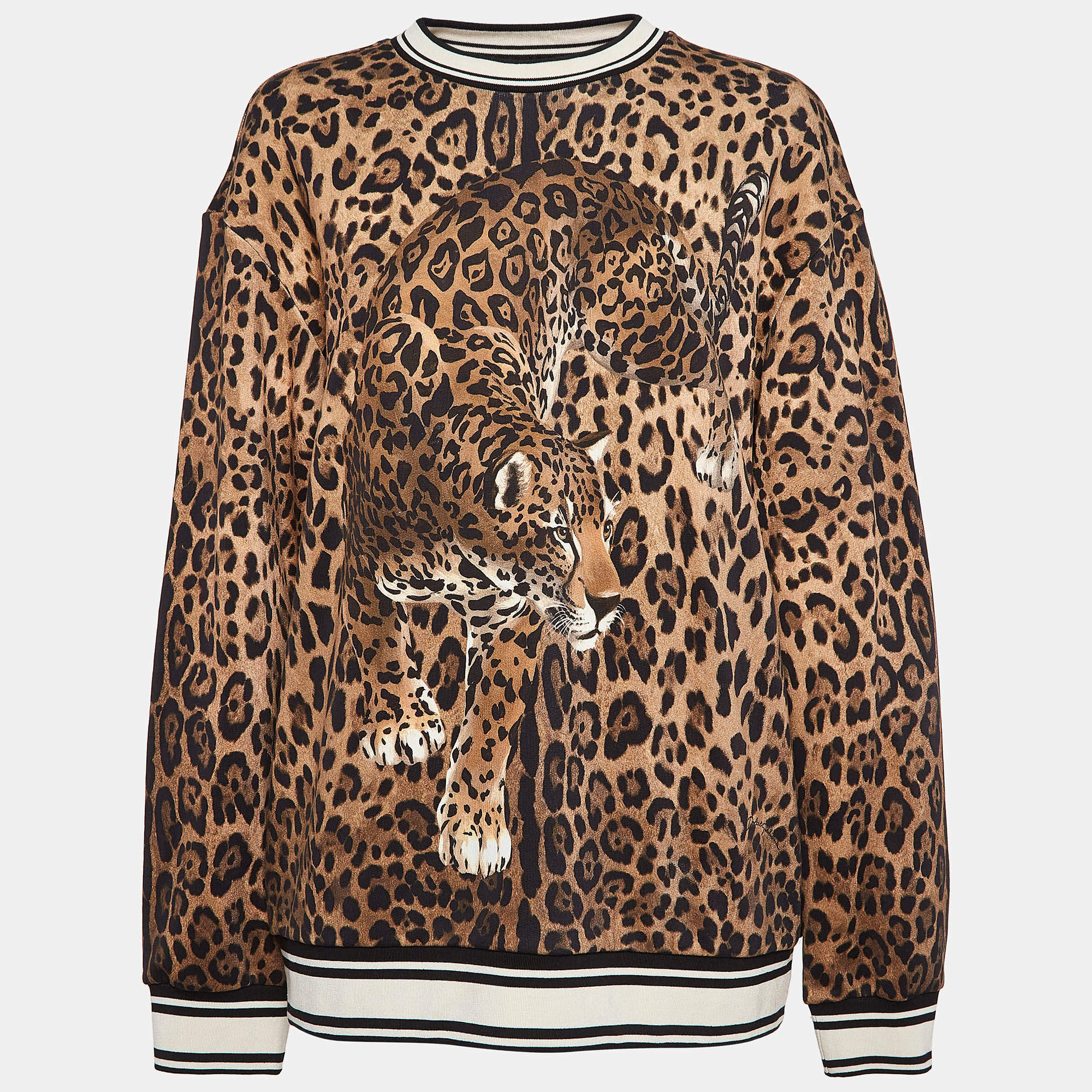 Pre Owned Dolce & Gabbana Brown Leopard Print Cotton Sweatshirt S