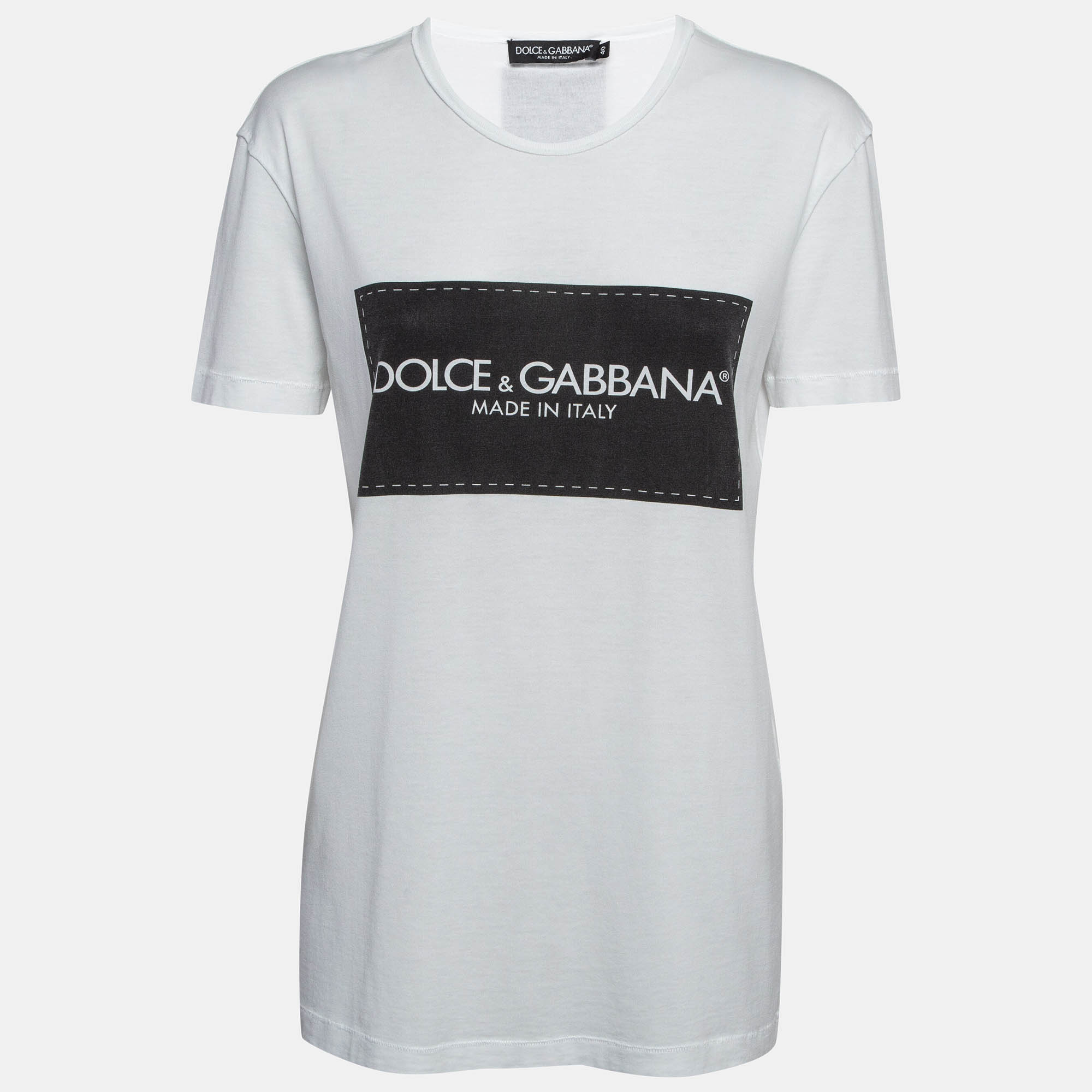 Pre Owned Dolce & Gabbana White Printed Cotton Knit T-Shirt S