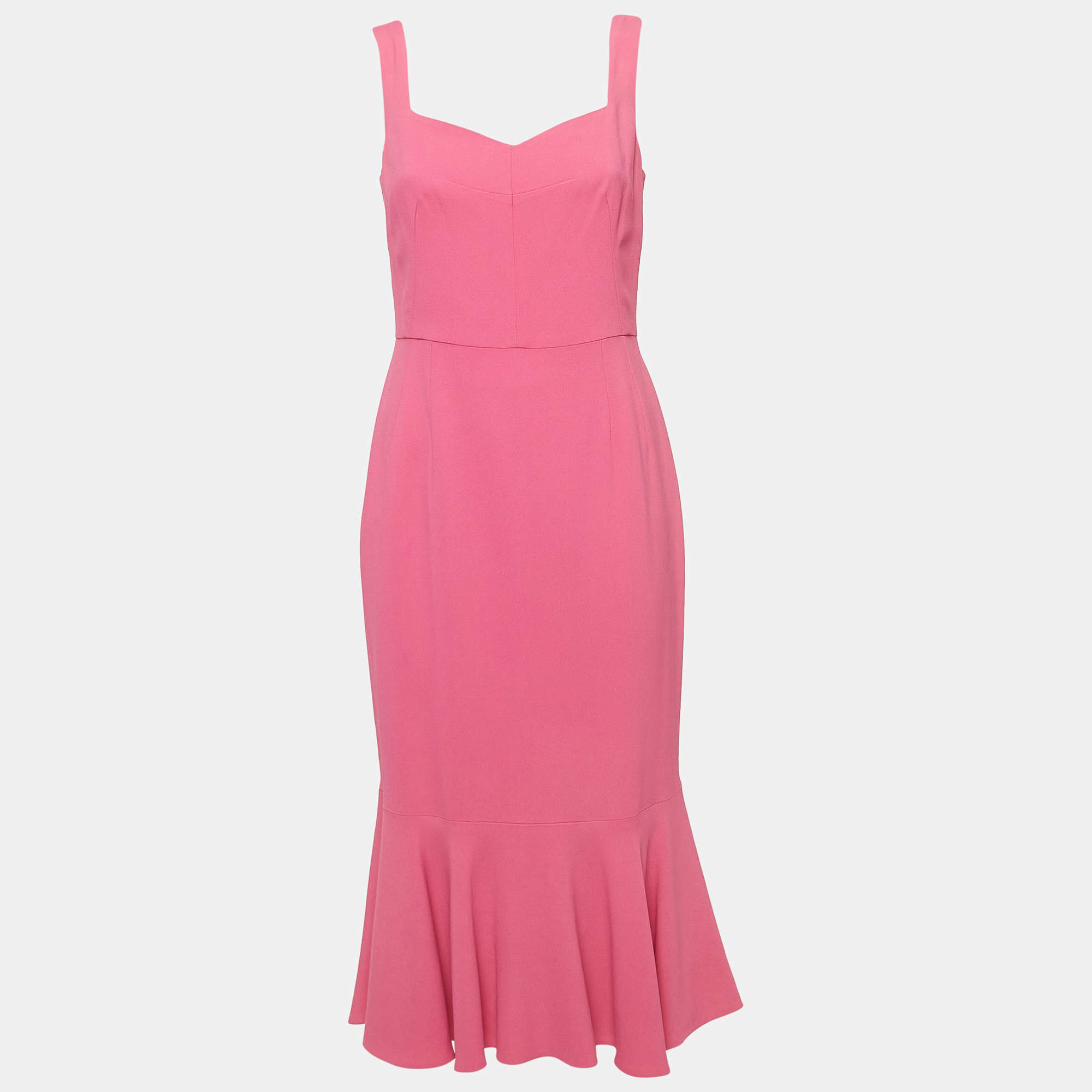 Pre Owned Dolce & Gabbana Pink Crepe Sleeveless Flared Midi Dress M