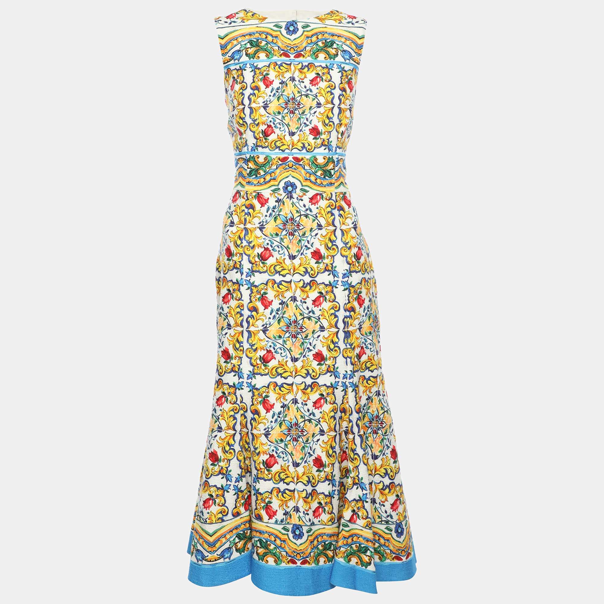 Pre Owned Dolce & Gabbana Multicolor Majolica Printed Cotton Sleeveless Midi Dress M