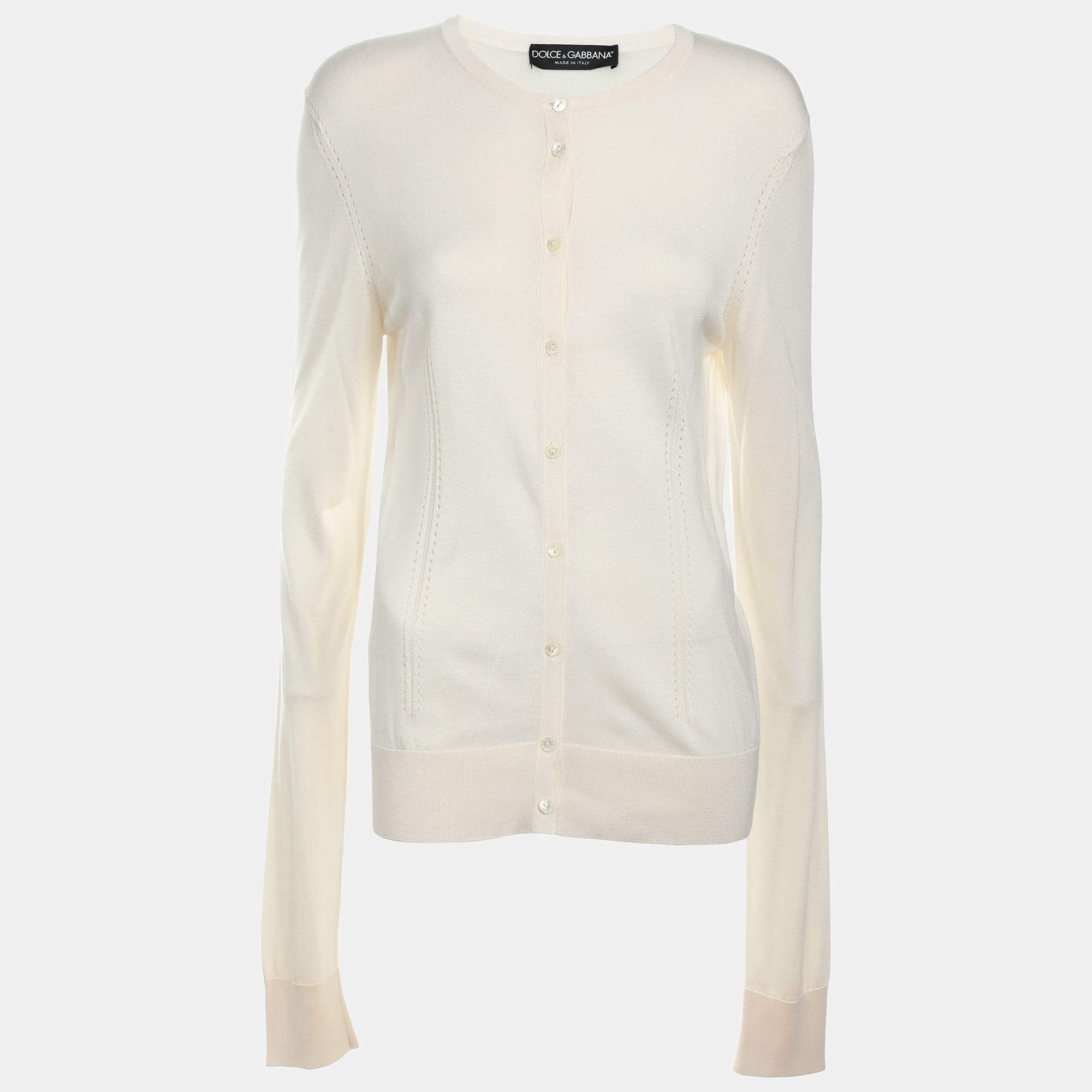 Dolce & Gabbana Cream Silk Knit Button Front Cardigan L