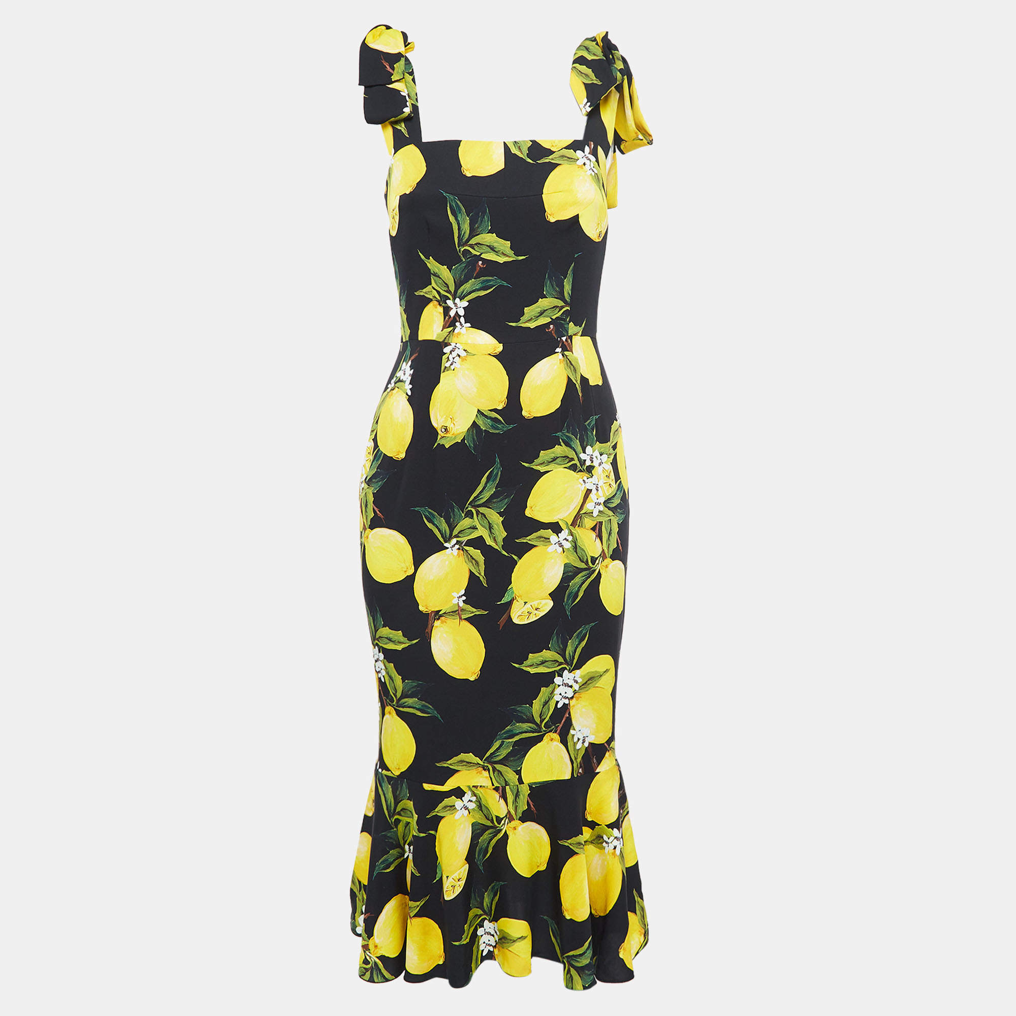 Pre Owned Dolce & Gabbana Black Lemon Print Silk Sleeveless Midi Dress M