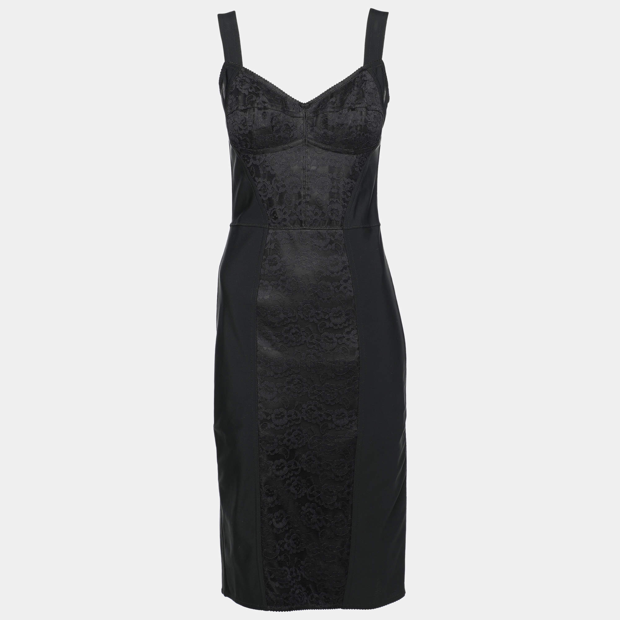 Pre Owned Dolce & Gabbana Black Nylon Bustier Midi Dress S