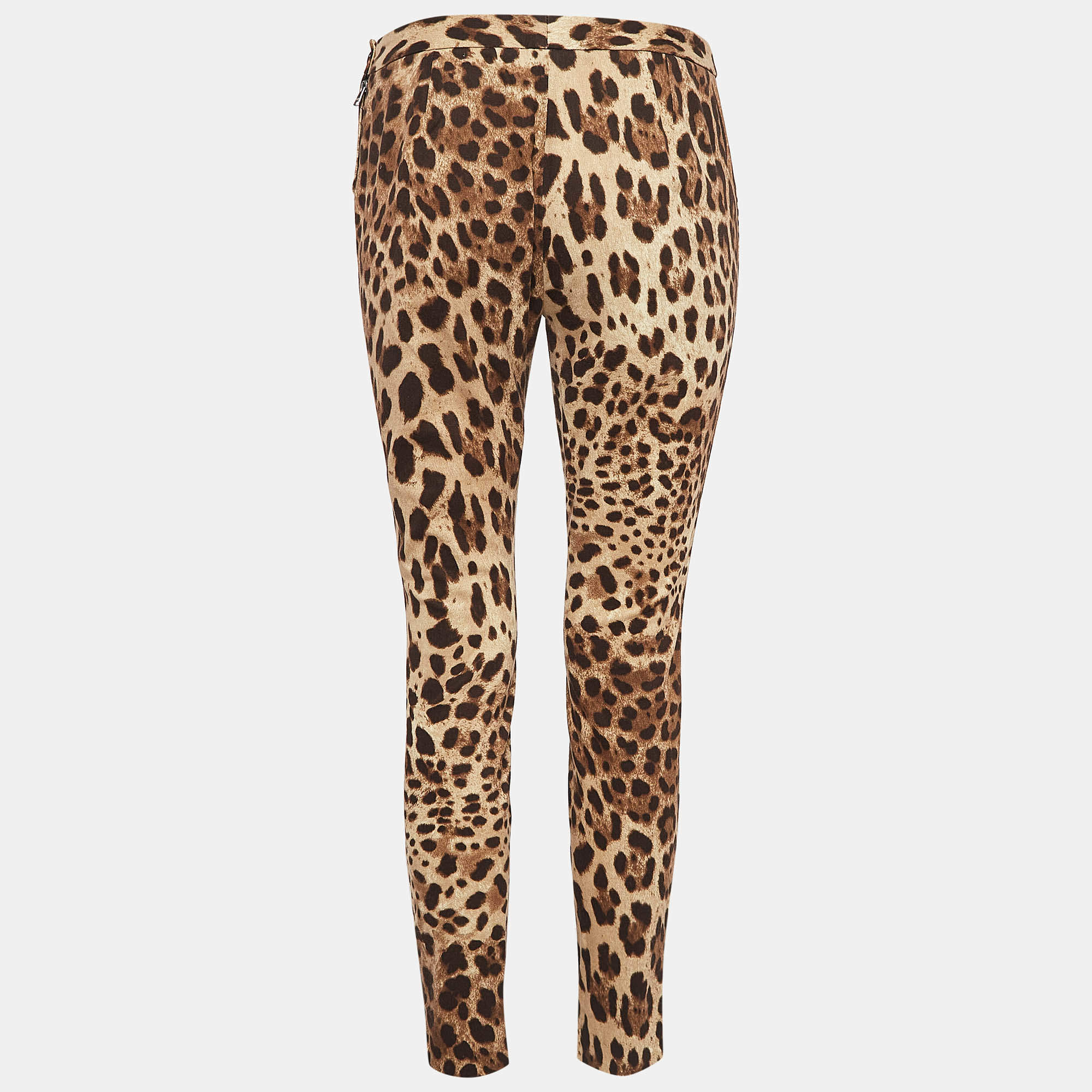 Pre Owned Dolce & Gabbana Brown Leopard Print Stretch Cotton Trousers S